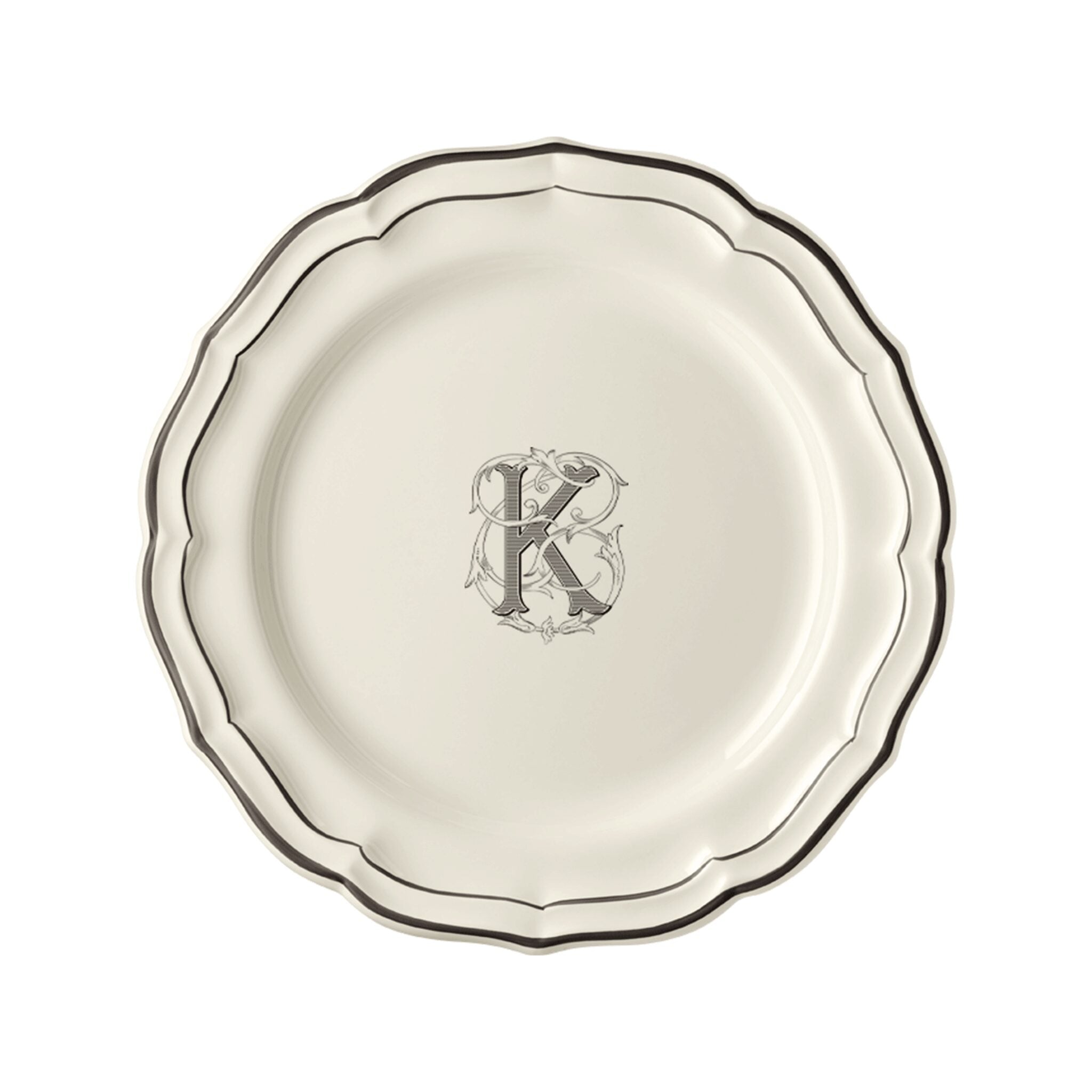 Gien Set of 6 Dinner Plates K - Filet Midnight Monogram