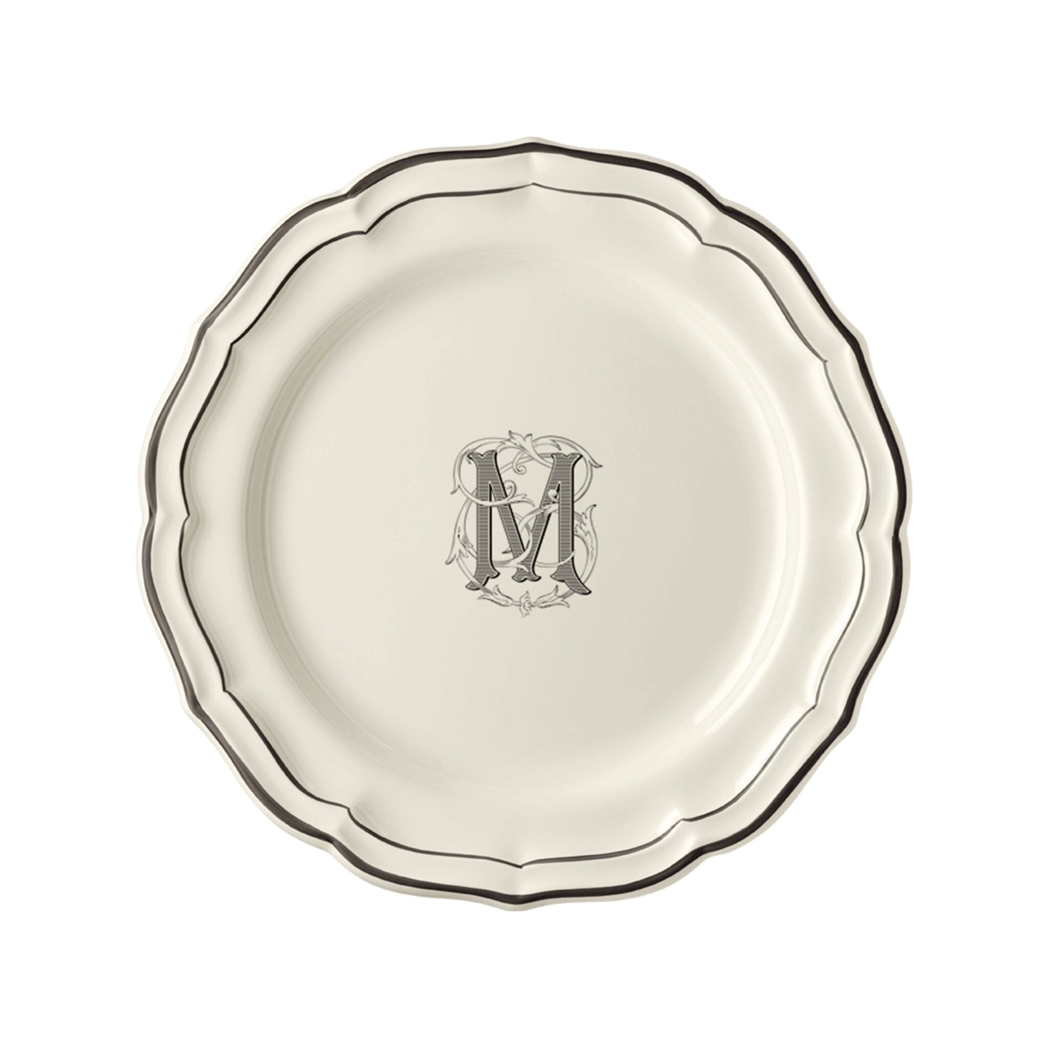 Gien Set of 6 Dinner Plates M - Filet Midnight Monogram