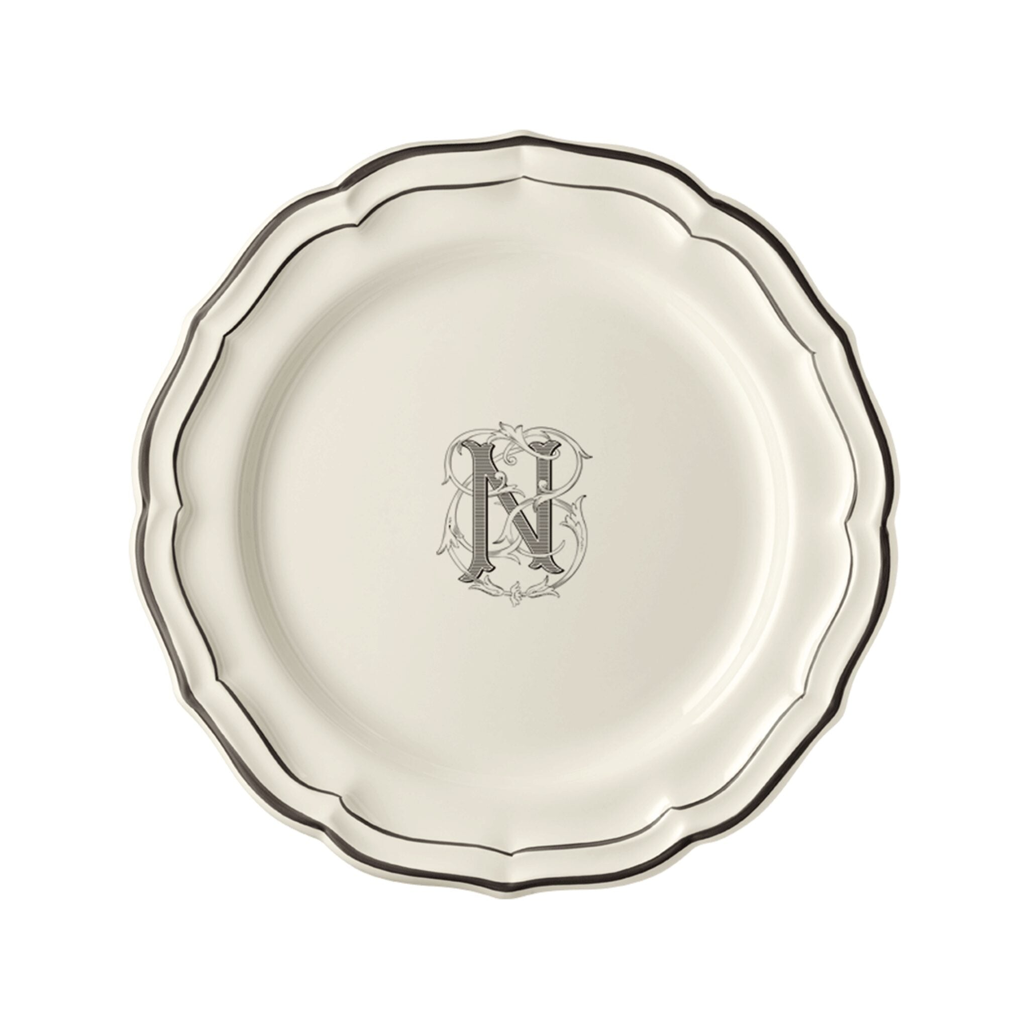 Gien Set of 6 Dinner Plates N - Filet Midnight Monogram