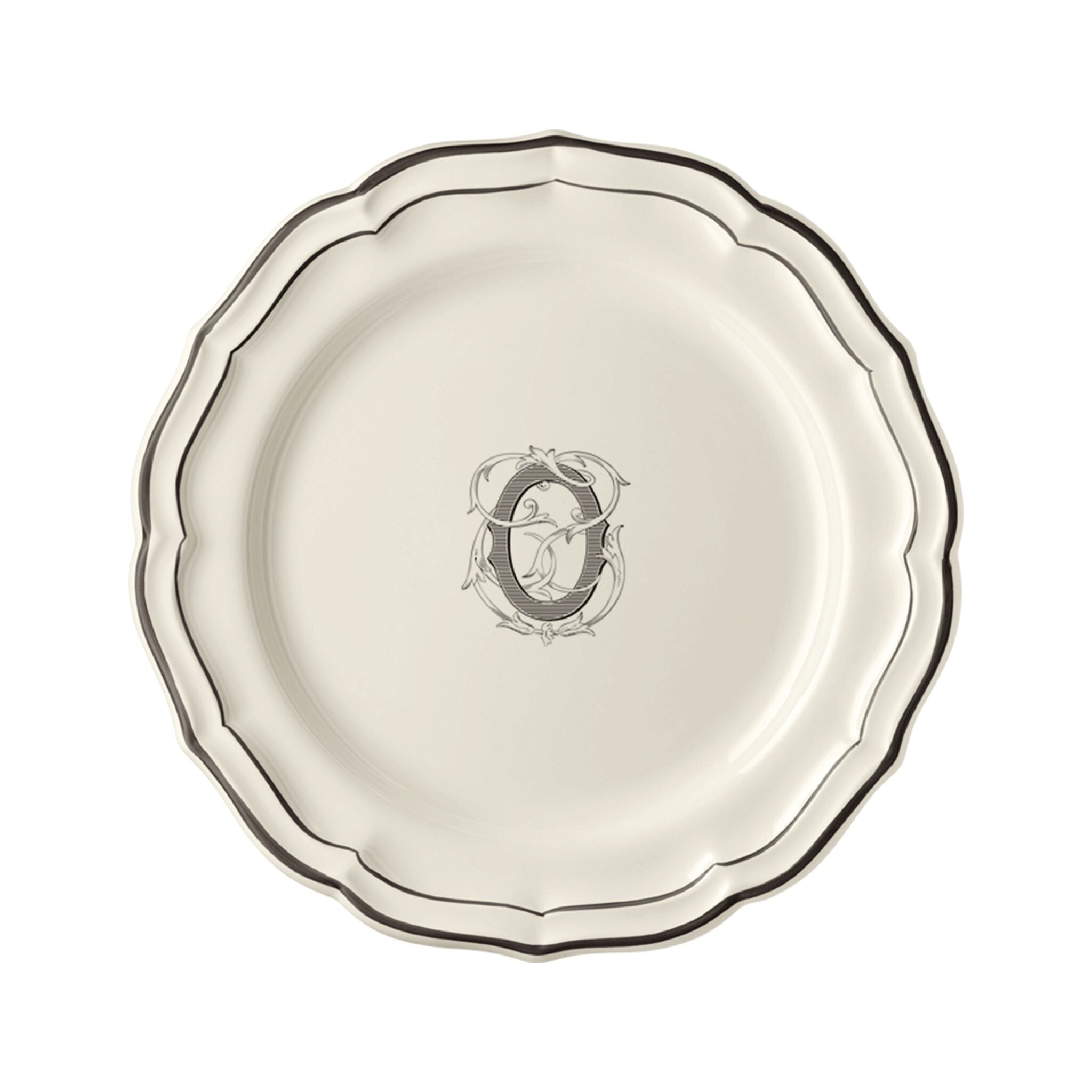 Gien Set of 6 Dinner Plates O - Filet Midnight Monogram