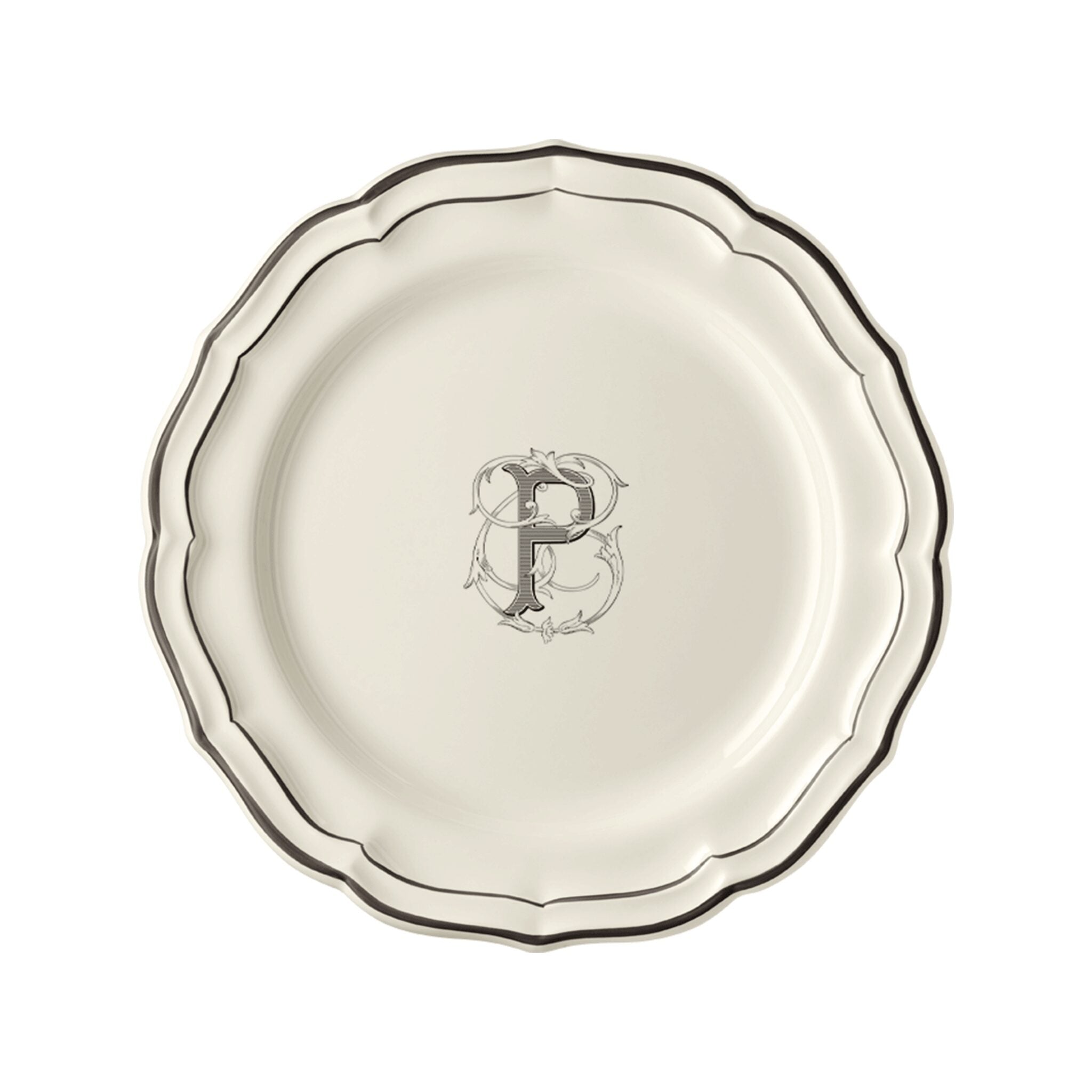 Gien Set of 6 Dinner Plates P - Filet Midnight Monogram