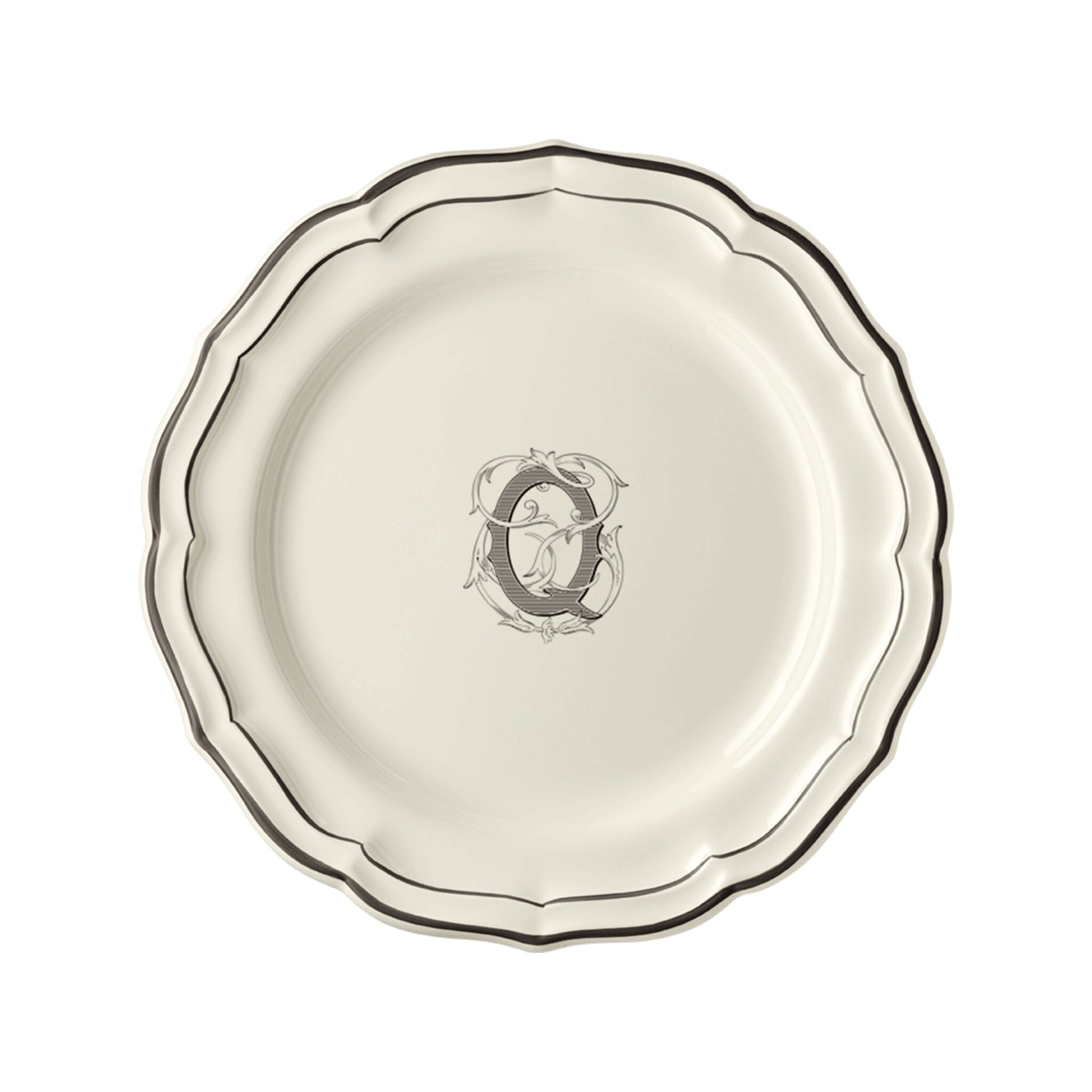 Gien Set of 6 Dinner Plates Q - Filet Midnight Monogram