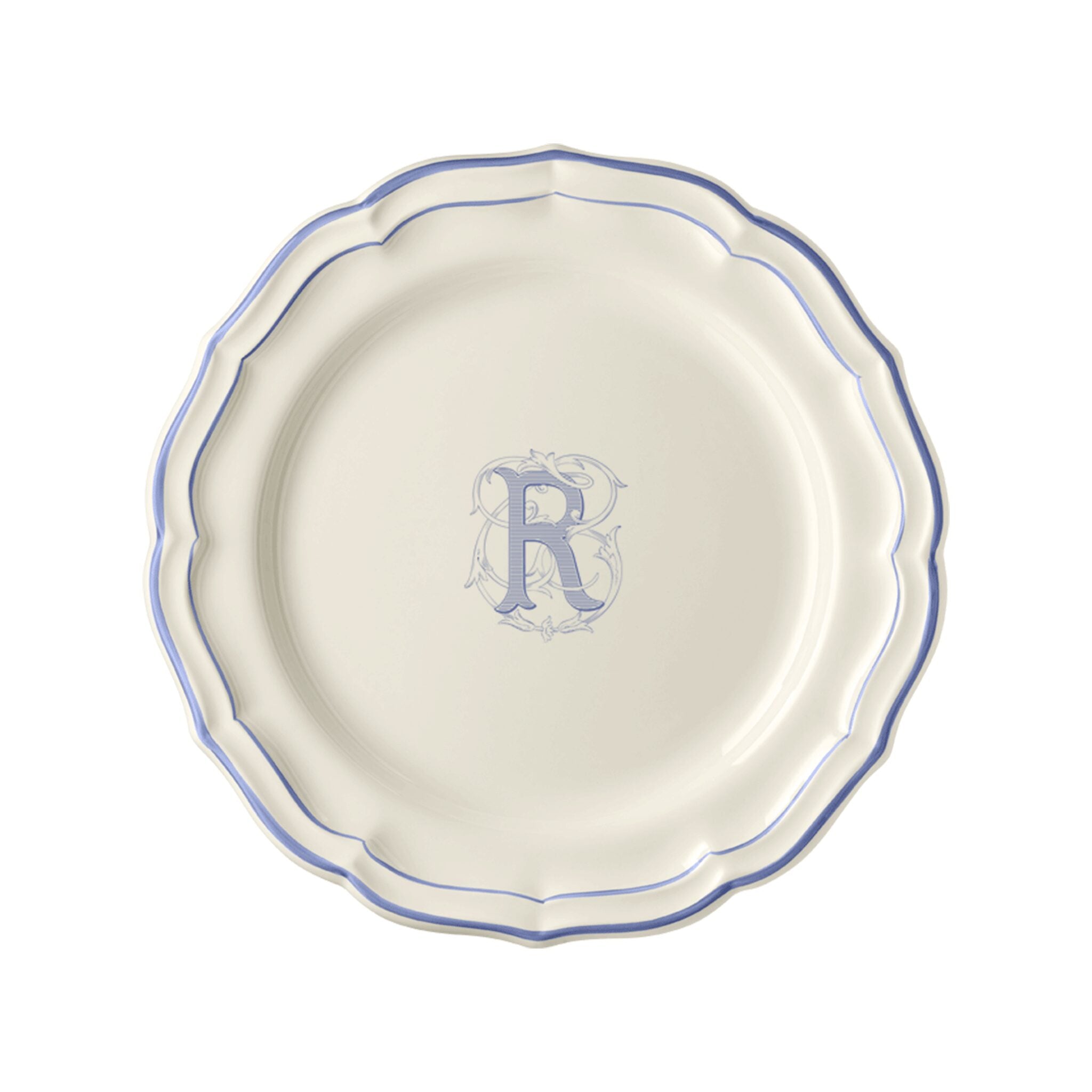 Gien Set of 6 Dinner Plates R - Filet Blue Monogram