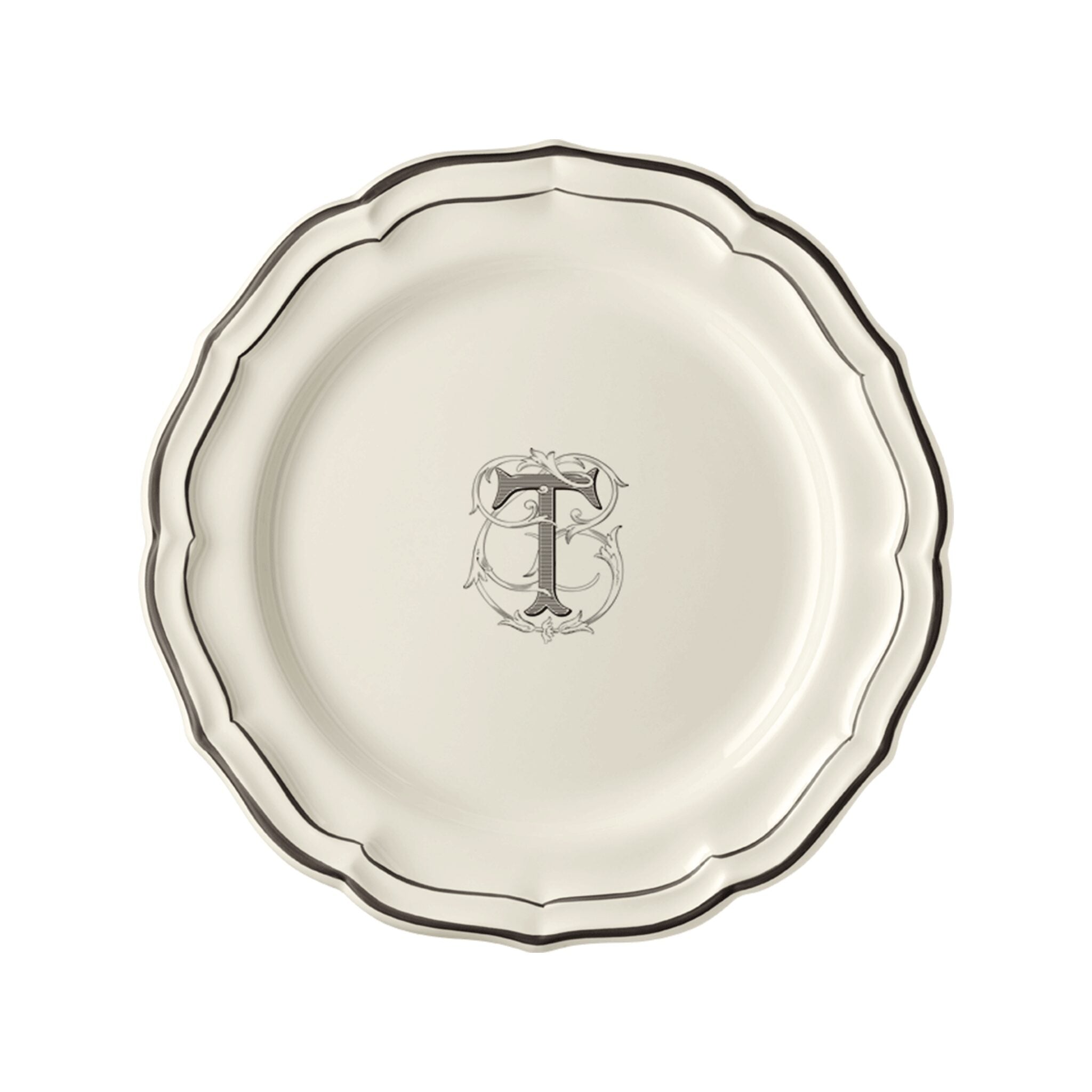 Gien Set of 6 Dinner Plates T - Filet Midnight Monogram