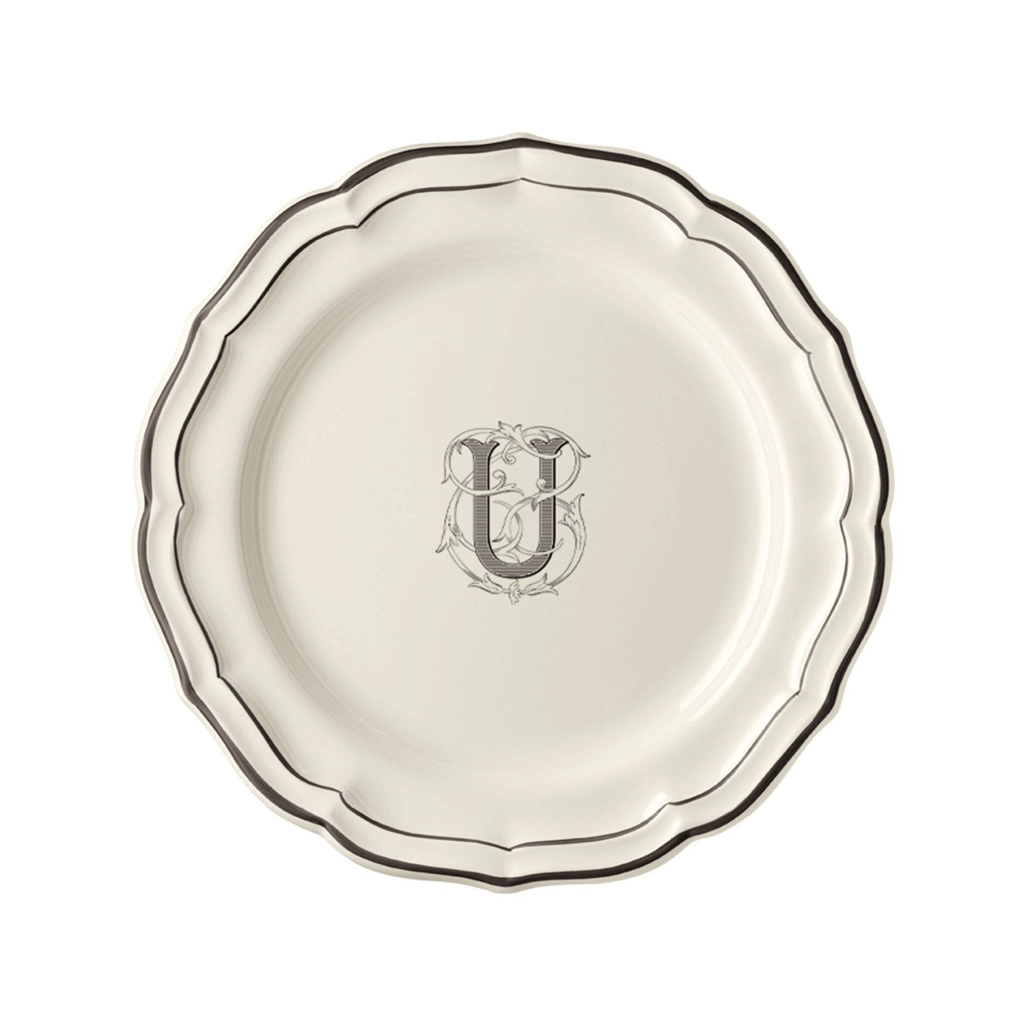 Gien Set of 6 Dinner Plates U - Filet Midnight Monogram