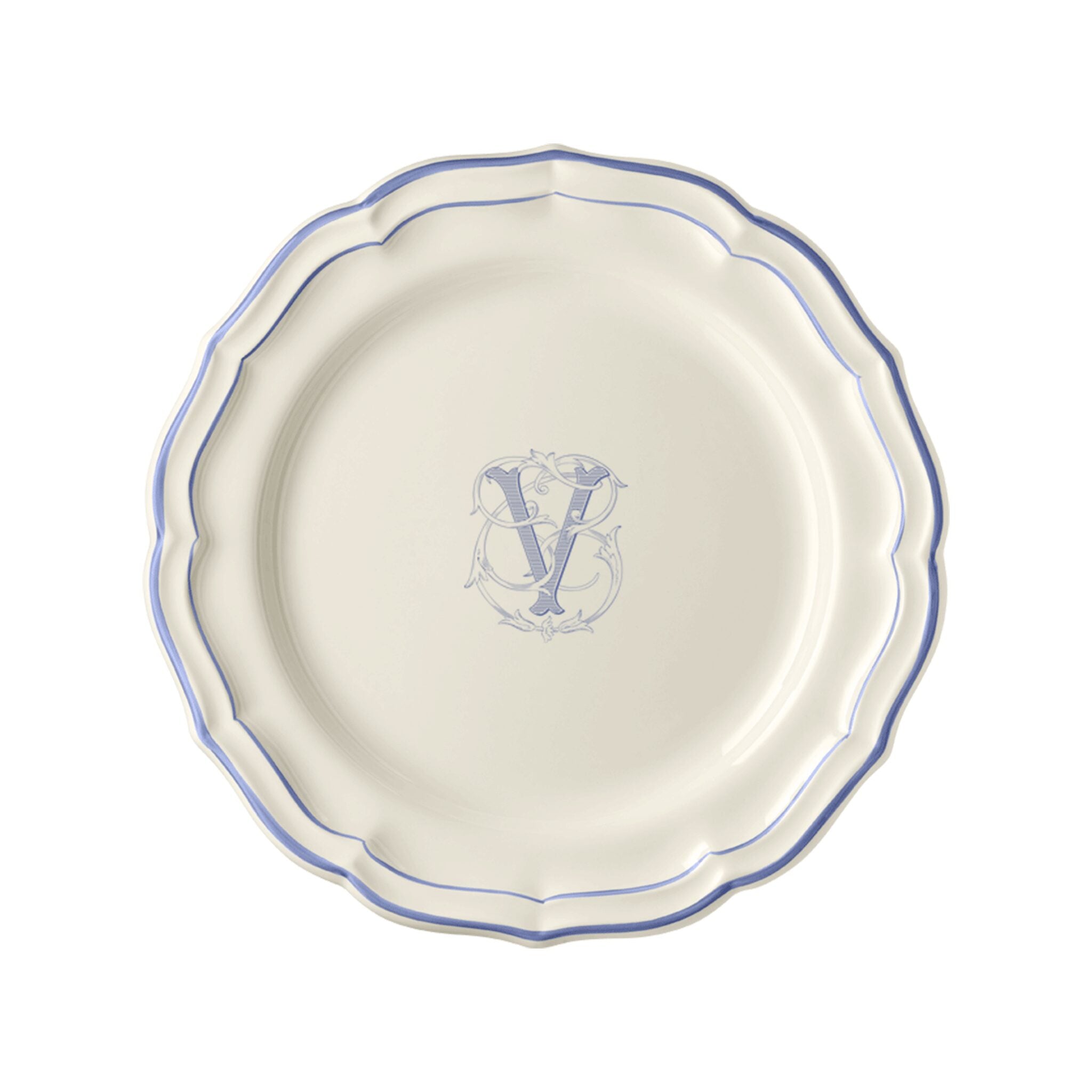 Gien Set of 6 Dinner Plates V - Filet Blue Monogram
