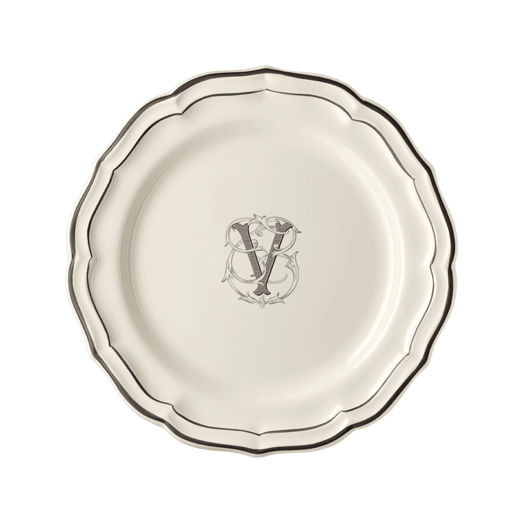 Gien Set of 6 Dinner Plates V - Filet Midnight Monogram
