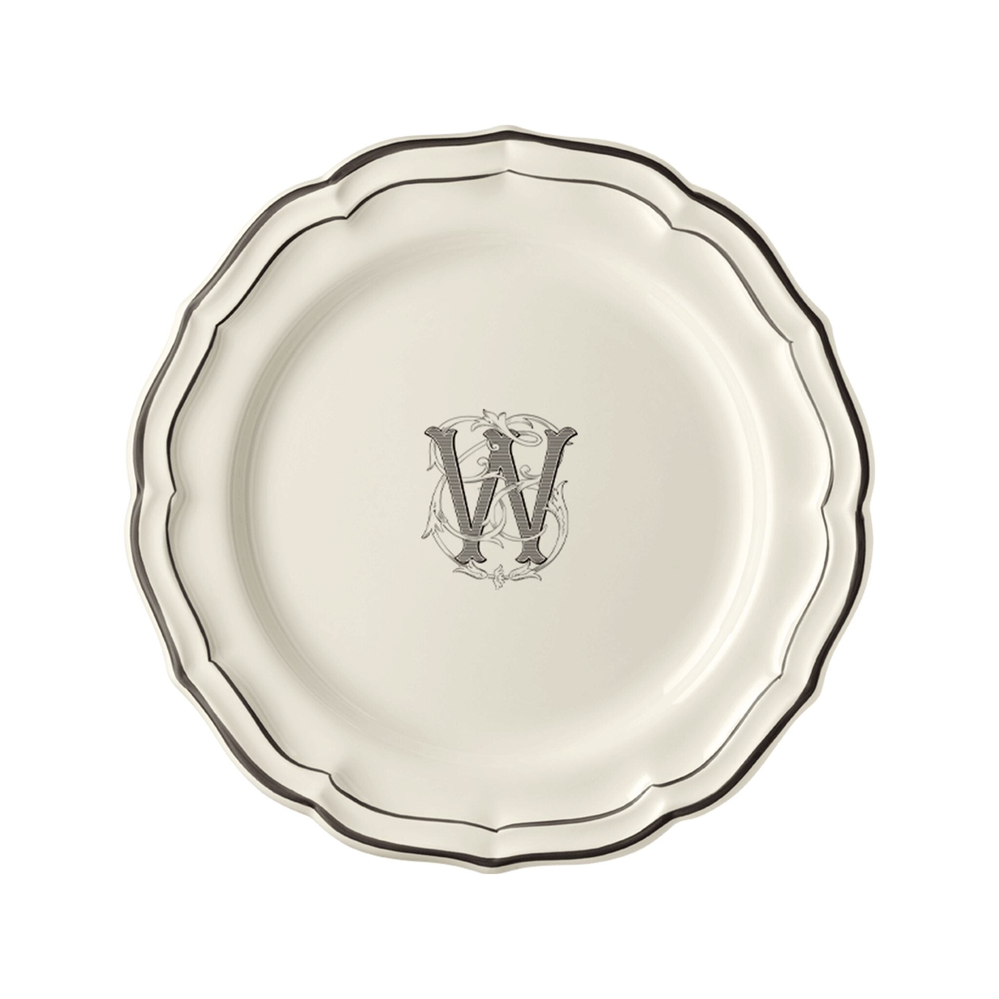 Gien Set of 6 Dinner Plates W - Filet Midnight Monogram