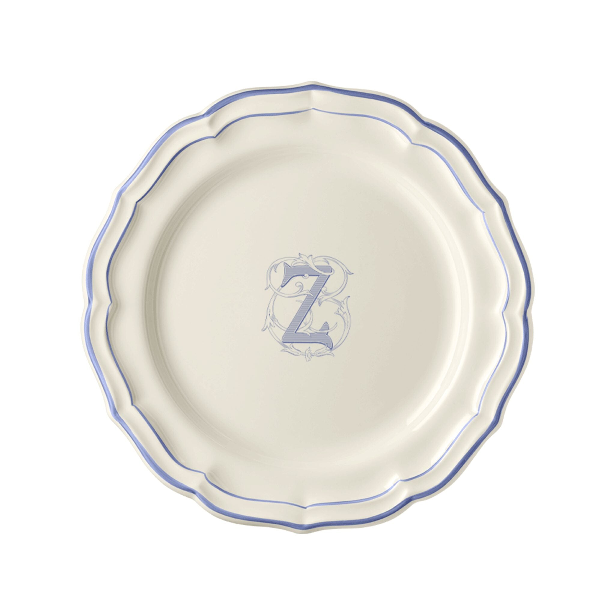 Gien Set of 6 Dinner Plates Z - Filet Blue Monogram