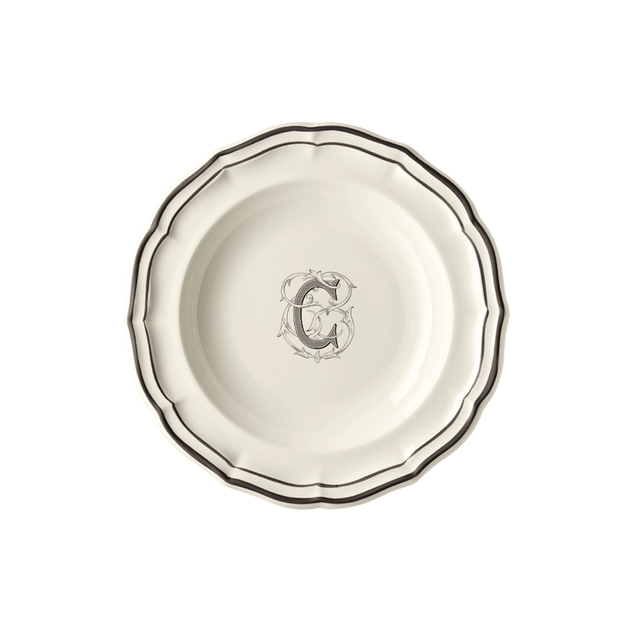 Gien Set of 6 Rim Soups C - Filet Midnight Monogram Soup Plates & Rimmed Soup Bowl