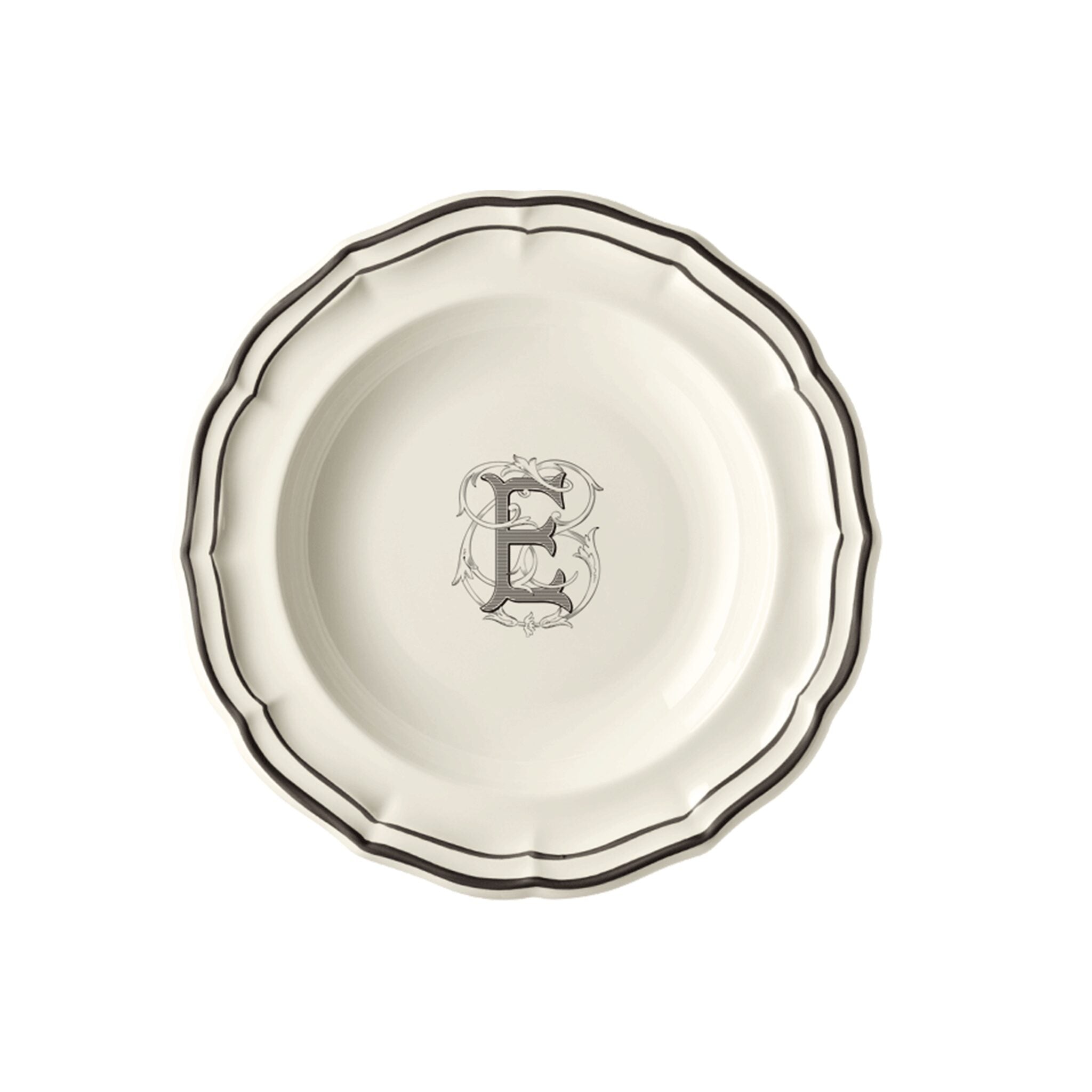 Gien Set of 6 Rim Soups E - Filet Midnight Monogram Soup Plates & Rimmed Soup Bowl