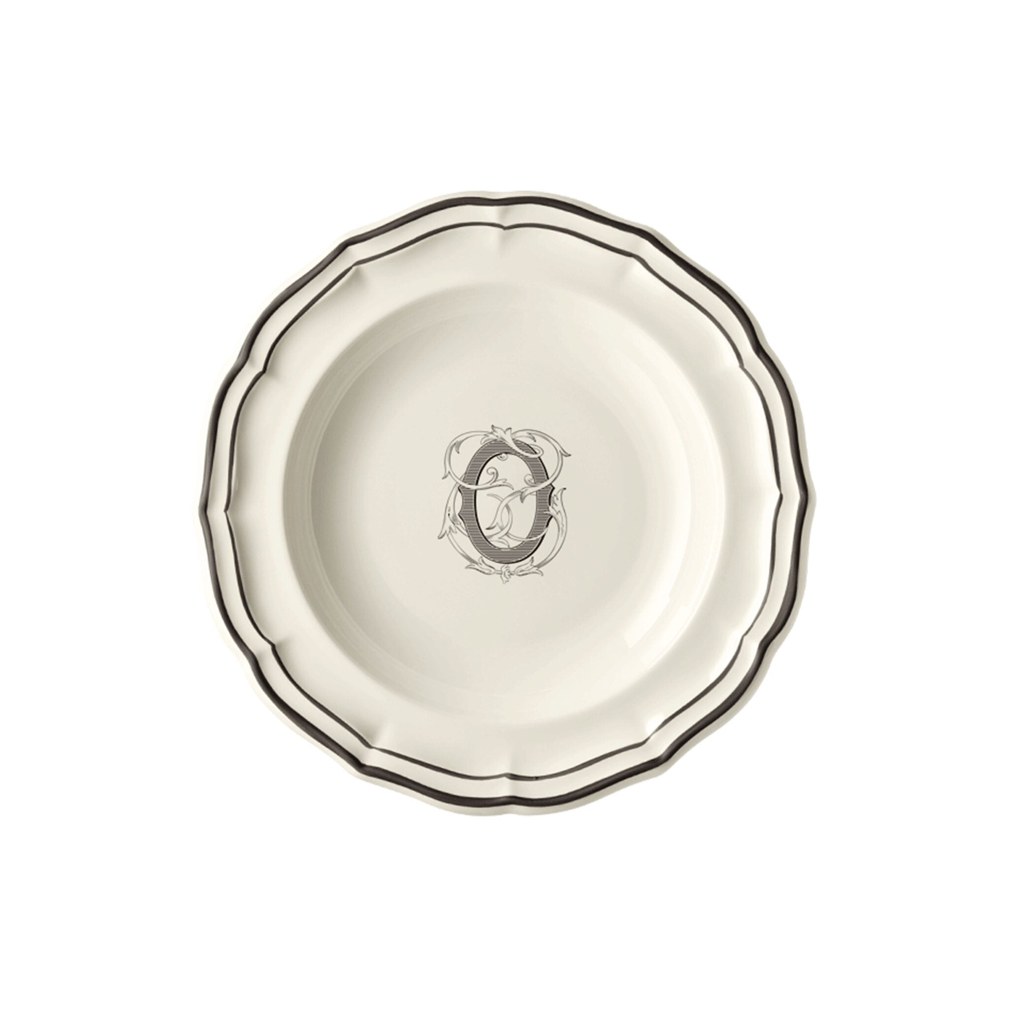 Gien Set of 6 Rim Soups O - Filet Midnight Monogram Soup Plates & Rimmed Soup Bowl