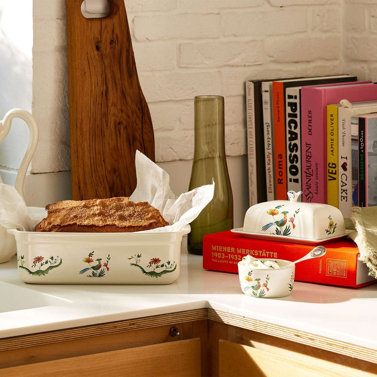 Gien Square Baking Dish - Oiseaux De Paradis Baker, alternate view