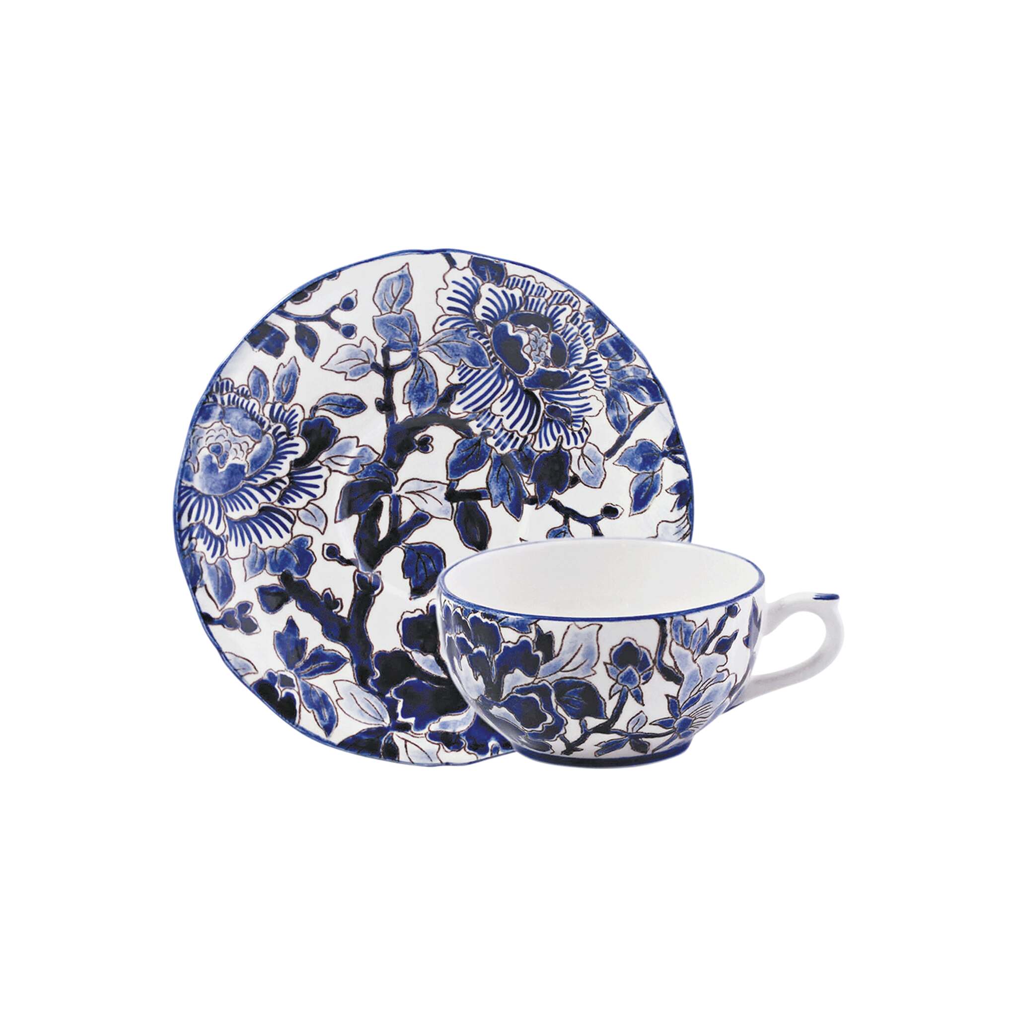 Gien Tea Cup & Saucer - Pivoines Bleues Cup & Saucer Set