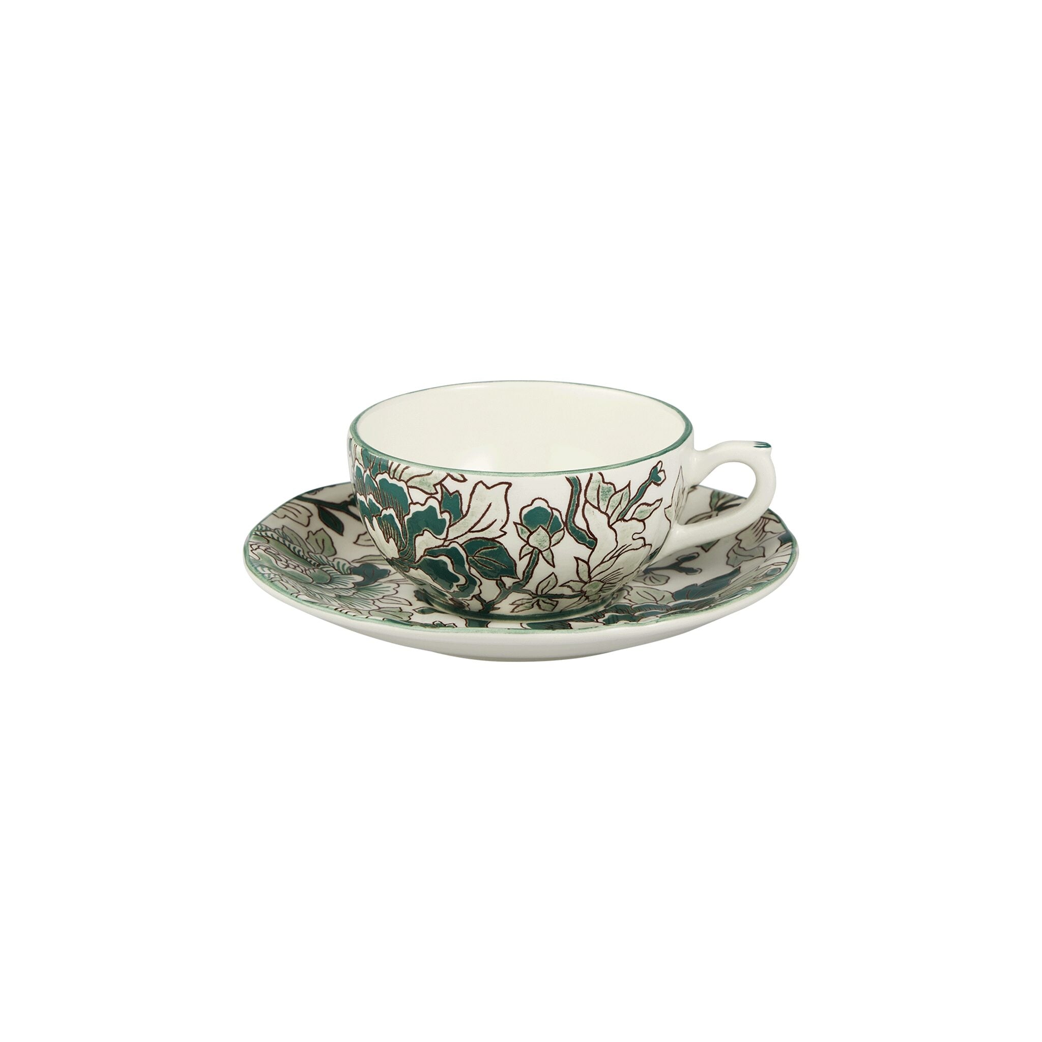 Gien Tea Cup & Saucer - Pivoines Vertes Cup & Saucer Set