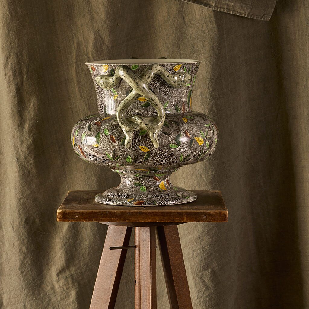 Gien Vase Faenza with Snake Handles - Rambouillet, alternate view