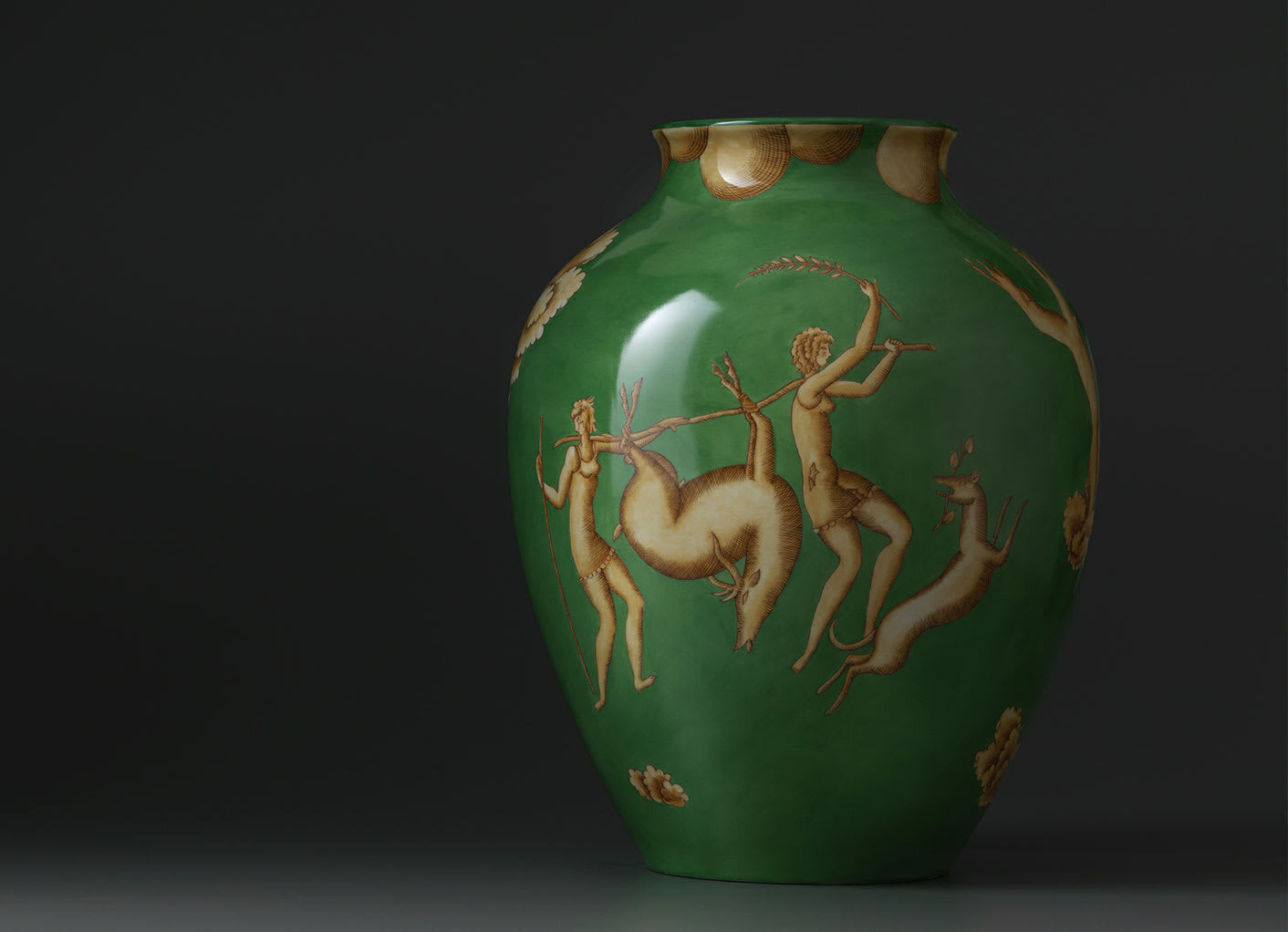 Ginori 1735 Arte di Gio Ponti La Venatoria Orcino Vase, Trasporto del Daino Green, view 2