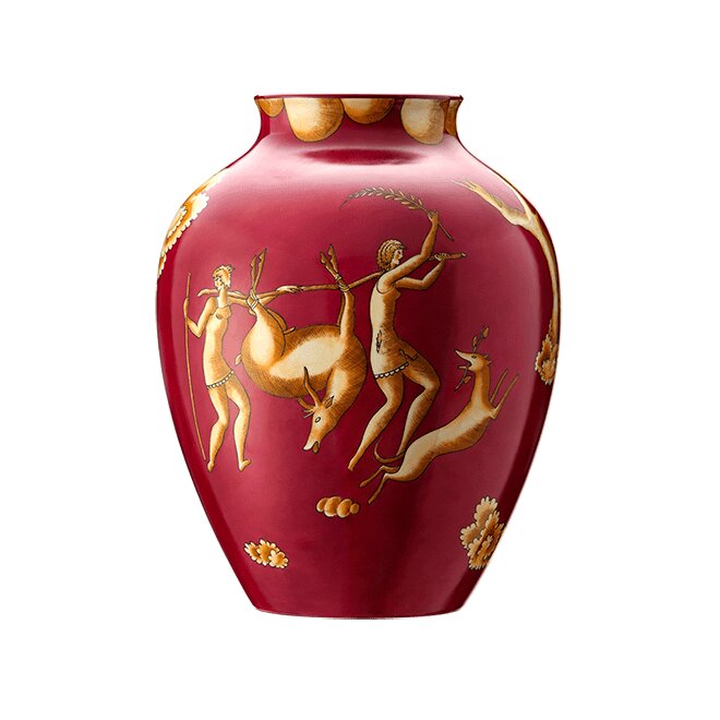 Ginori 1735 Arte di Gio Ponti La Venatoria Orcino Vase, Trasporto del Daino Red