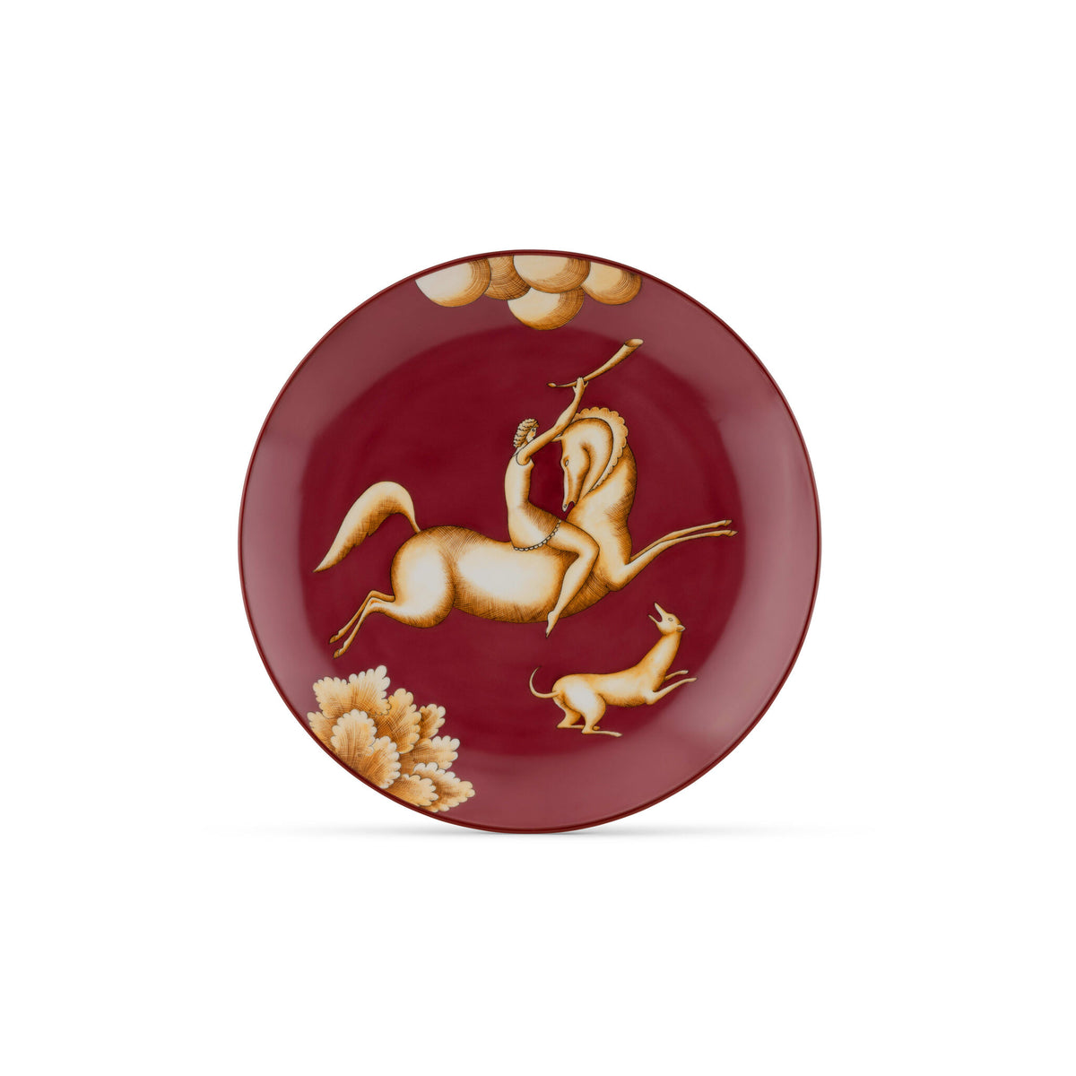 Ginori 1735 Arte di Gio Ponti La Venatoria Plate, Amazzone con Corno Red