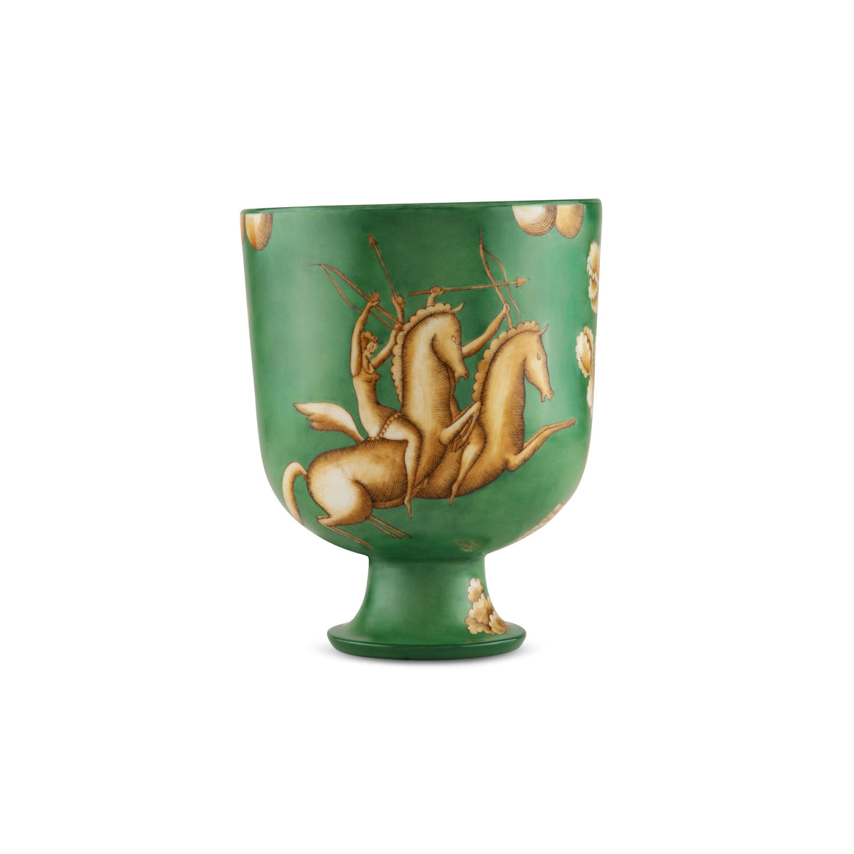 Ginori 1735 Arte di Gio Ponti La Venatoria Vase, Trionfo delle Amazzoni e Uccisione del Daino Green