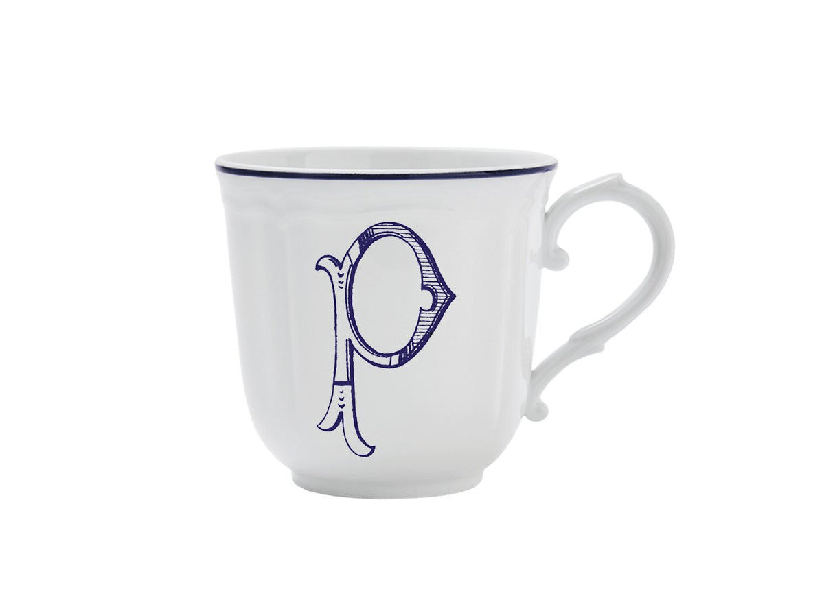 Ginori 1735 Corona Monogram Letter Mug, Blue – Letter P