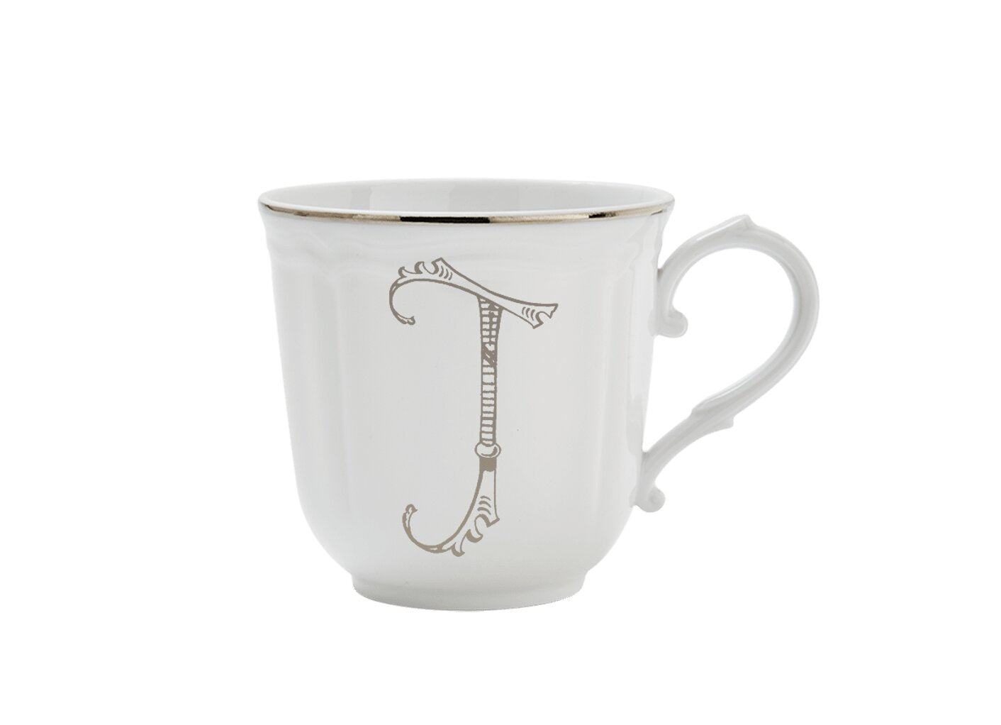 Ginori 1735 Corona Monogram Letter Mug, Platinum – Letter J