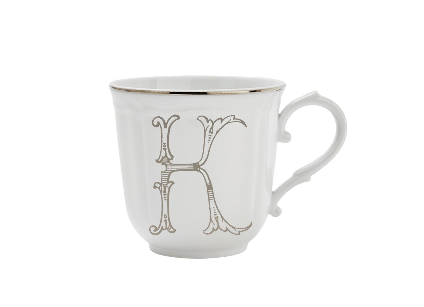 Ginori 1735 Corona Monogram Letter Mug, Platinum – Letter K