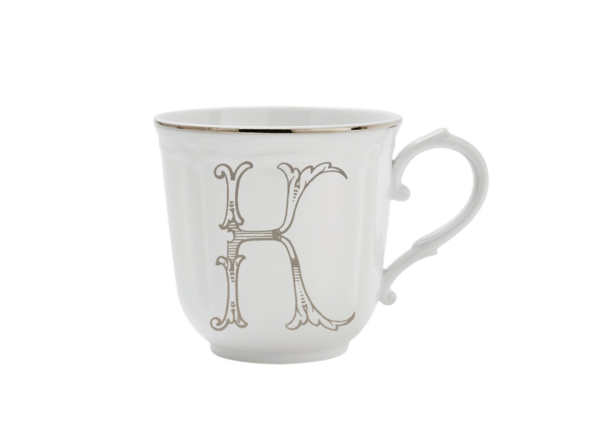 Ginori 1735 Corona Monogram Letter Mug, Platinum – Letter K