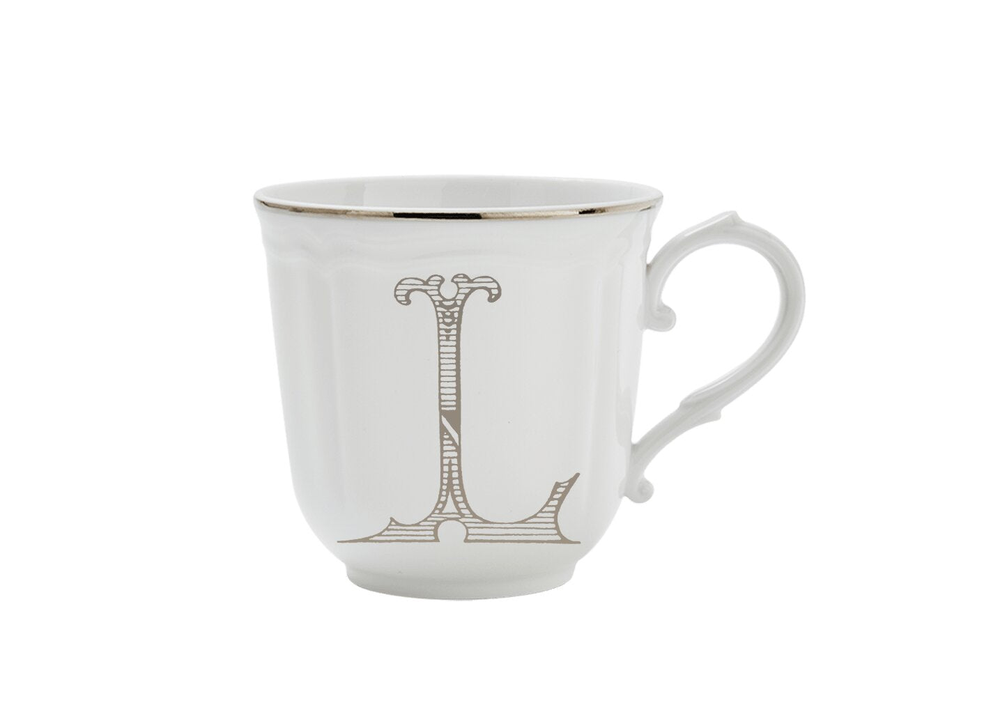 Ginori 1735 Corona Monogram Letter Mug, Platinum – Letter L