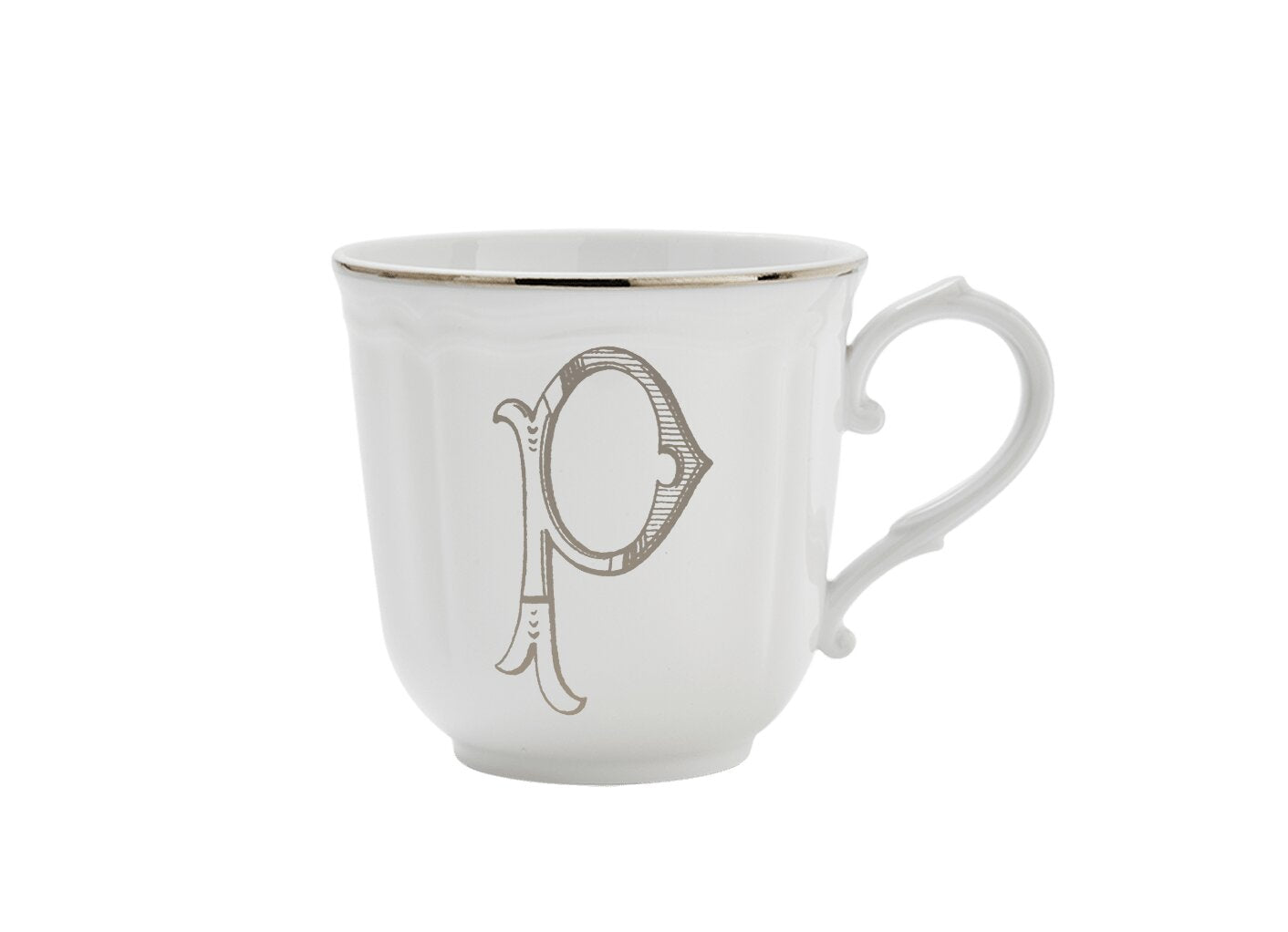 Ginori 1735 Corona Monogram Letter Mug, Platinum – Letter P