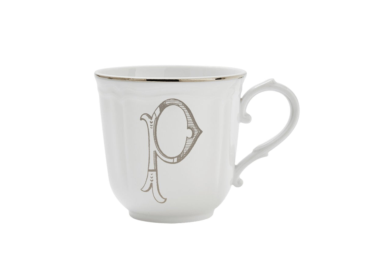 Ginori 1735 Corona Monogram Letter Mug, Platinum – Letter P