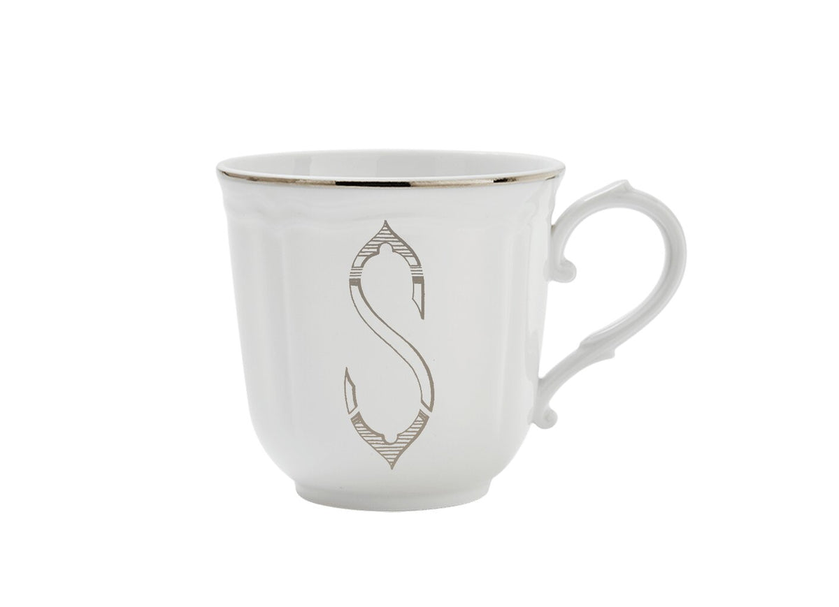 Ginori 1735 Corona Monogram Letter Mug, Platinum – Letter S