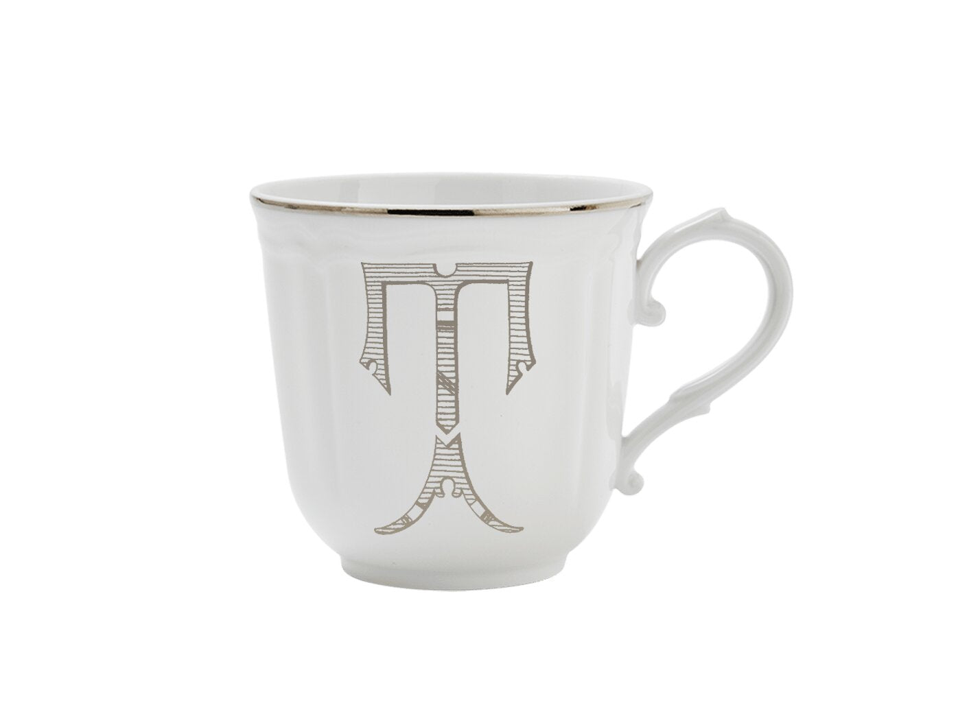 Ginori 1735 Corona Monogram Letter Mug, Platinum – Letter T