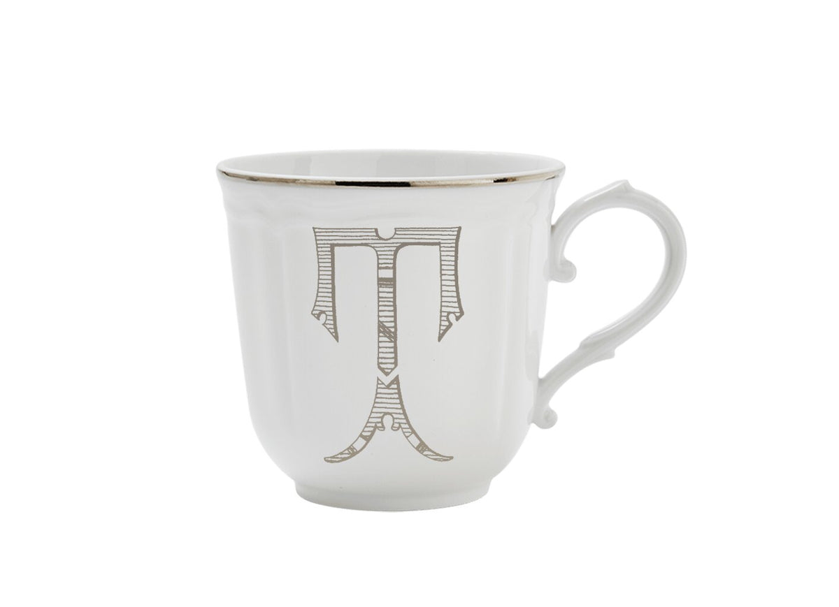 Ginori 1735 Corona Monogram Letter Mug, Platinum – Letter T