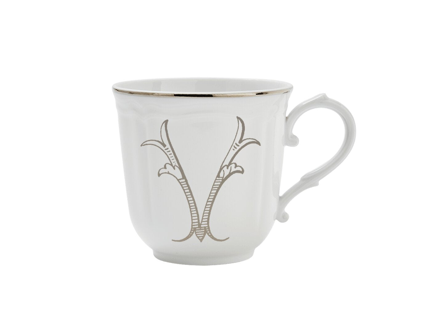 Ginori 1735 Corona Monogram Letter Mug, Platinum – Letter V