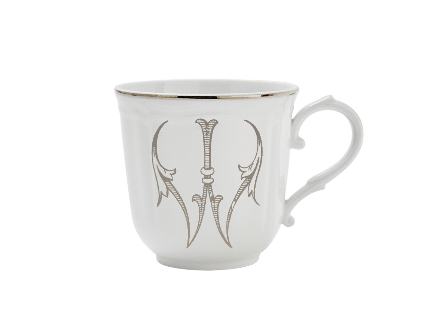 Ginori 1735 Corona Monogram Letter Mug, Platinum – Letter W