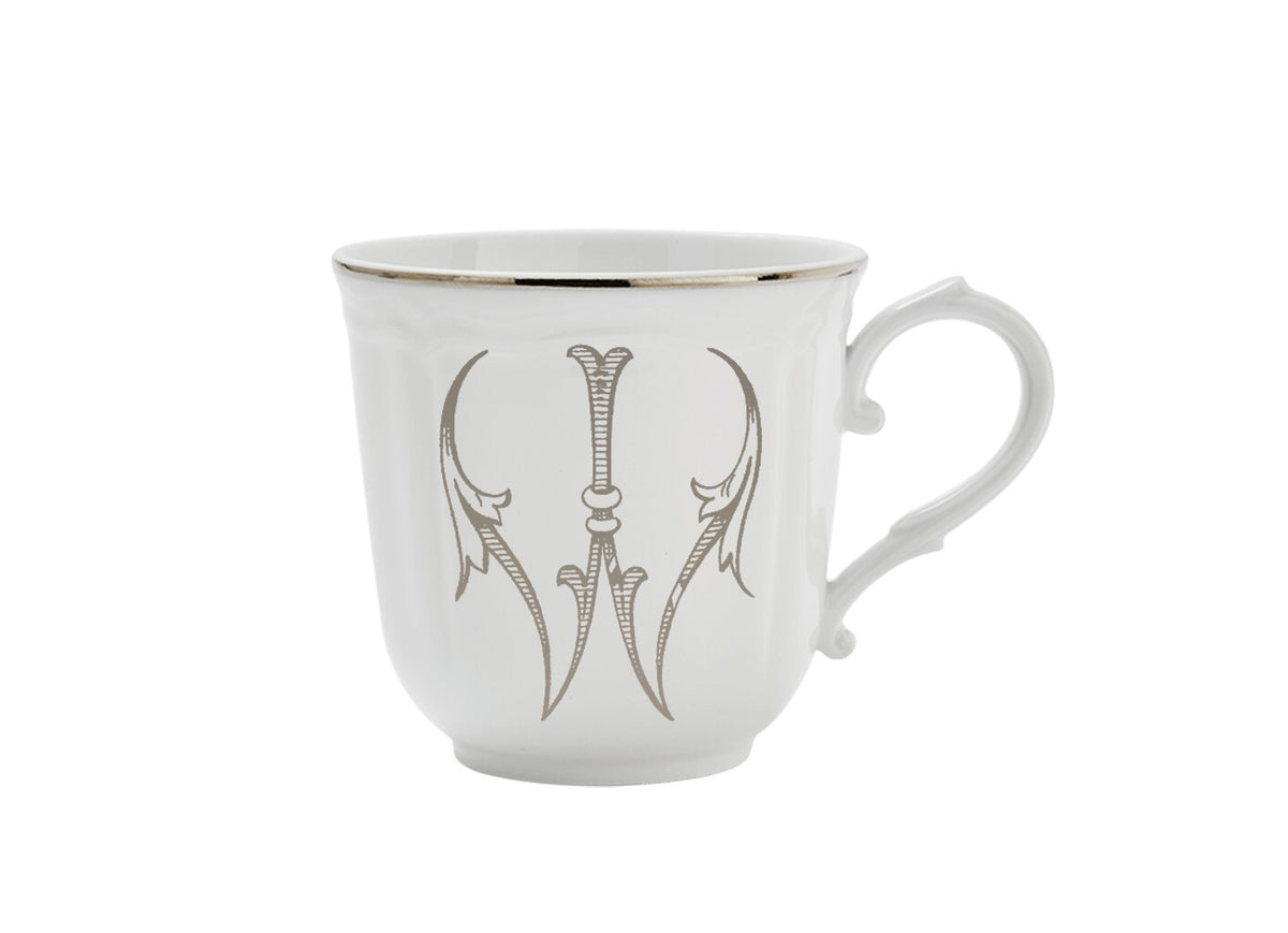 Ginori 1735 Corona Monogram Letter Mug, Platinum – Letter W