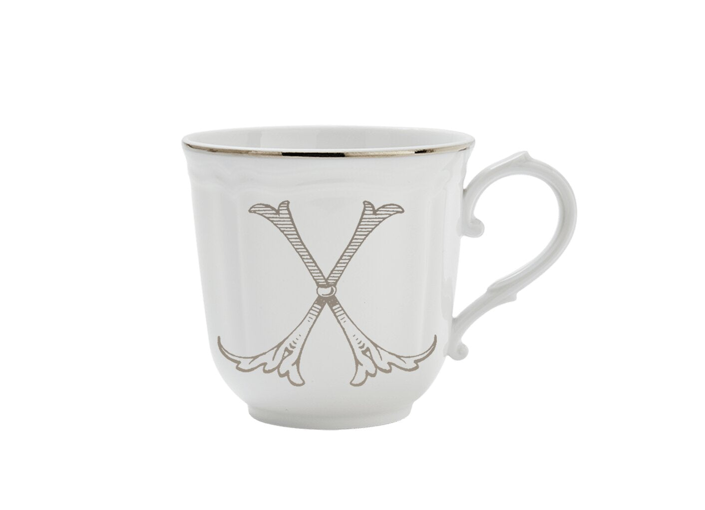 Ginori 1735 Corona Monogram Letter Mug, Platinum – Letter X