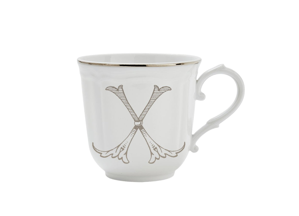Ginori 1735 Corona Monogram Letter Mug, Platinum – Letter X