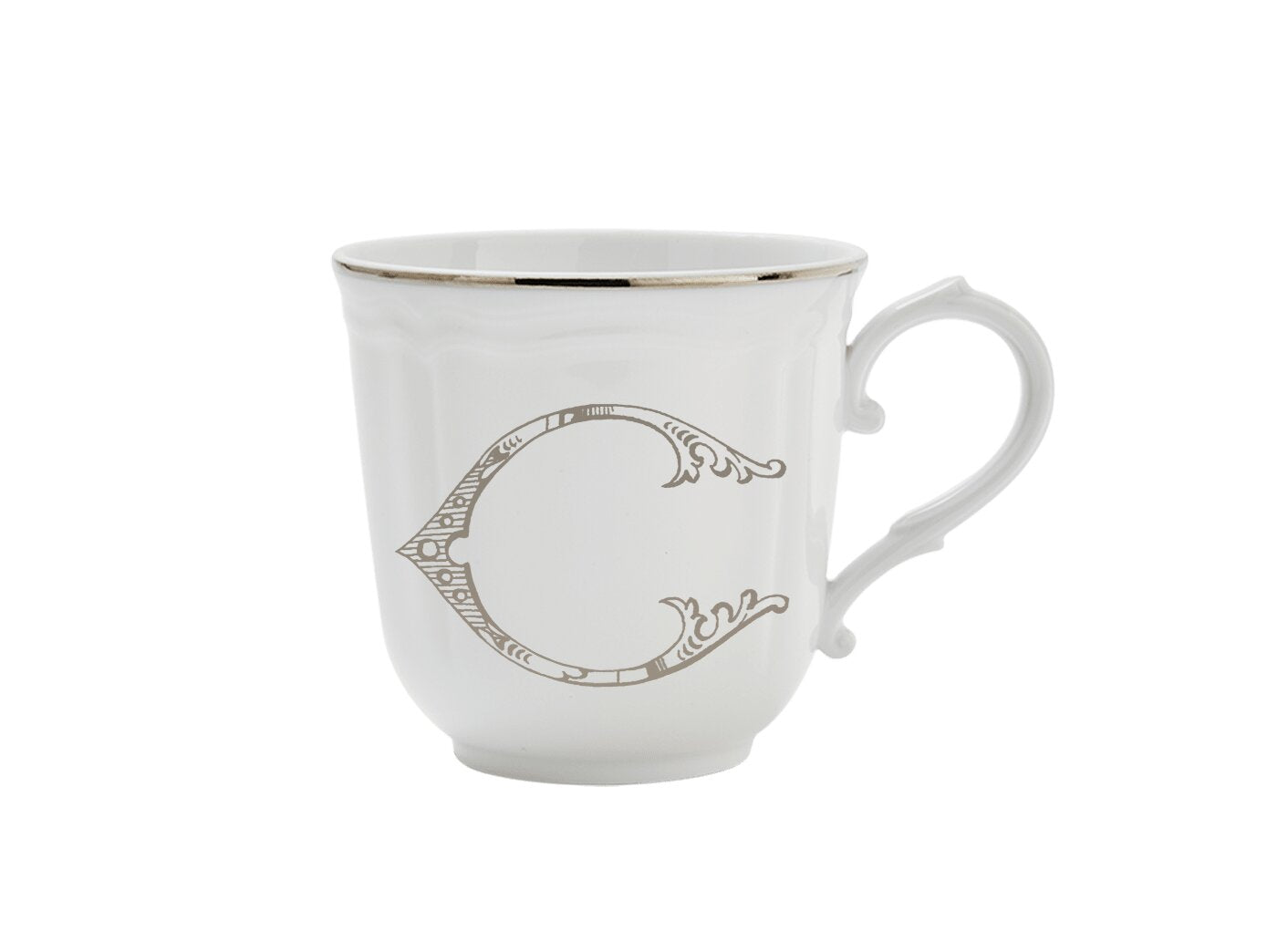 Ginori 1735 Corona Monogram Letter Mug, Platinum – Letter C