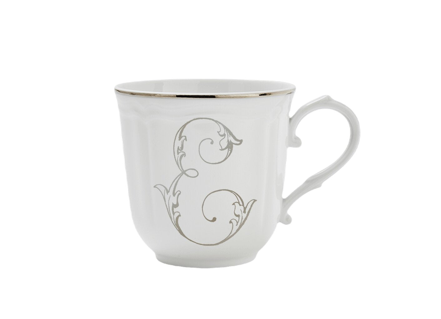Ginori 1735 Corona Monogram Letter Mug, Platinum – Letter E
