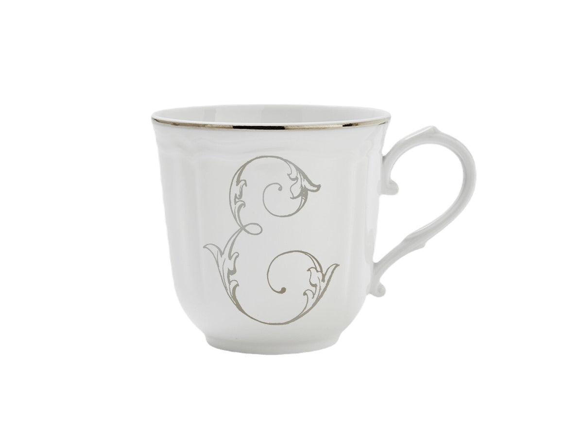 Ginori 1735 Corona Monogram Letter Mug, Platinum – Letter E
