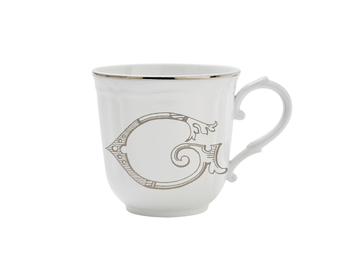 Ginori 1735 Corona Monogram Letter Mug, Platinum – Letter G