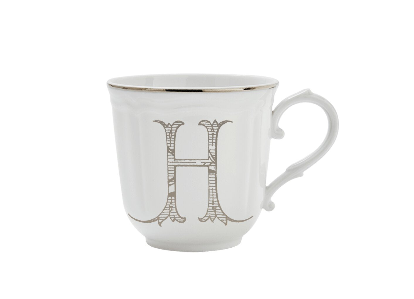 Ginori 1735 Corona Monogram Letter Mug, Platinum – Letter H