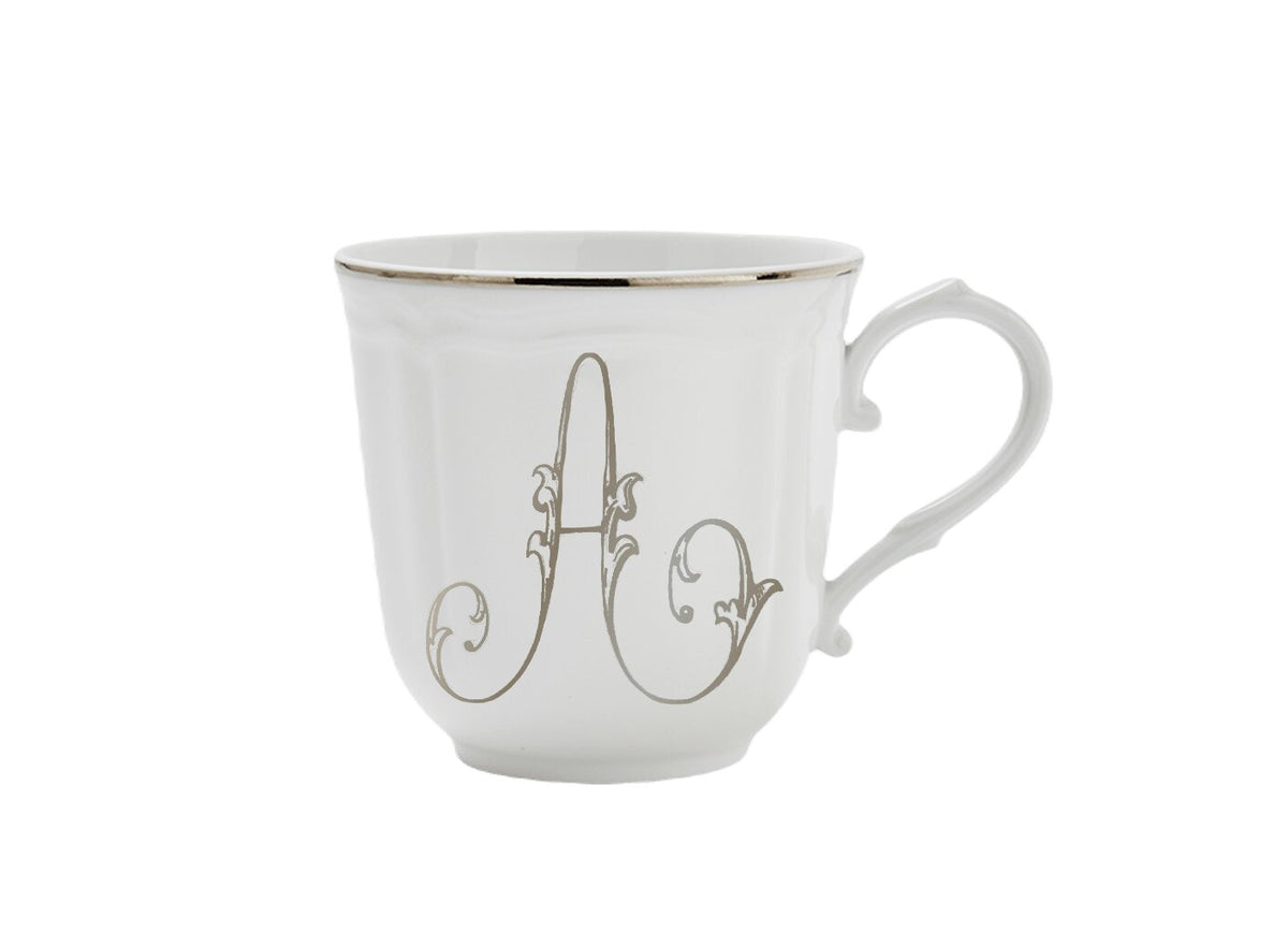 Ginori 1735 Corona Monogram Letter Mug, Platinum – Letter A