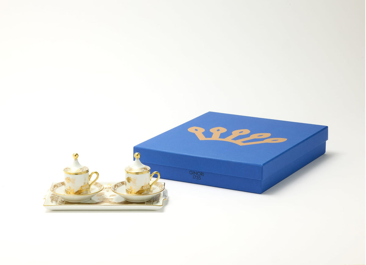 Ginori 1735 Oriente Italiano Tesori Espresso Set for Two with Tray, Aurum, view 5