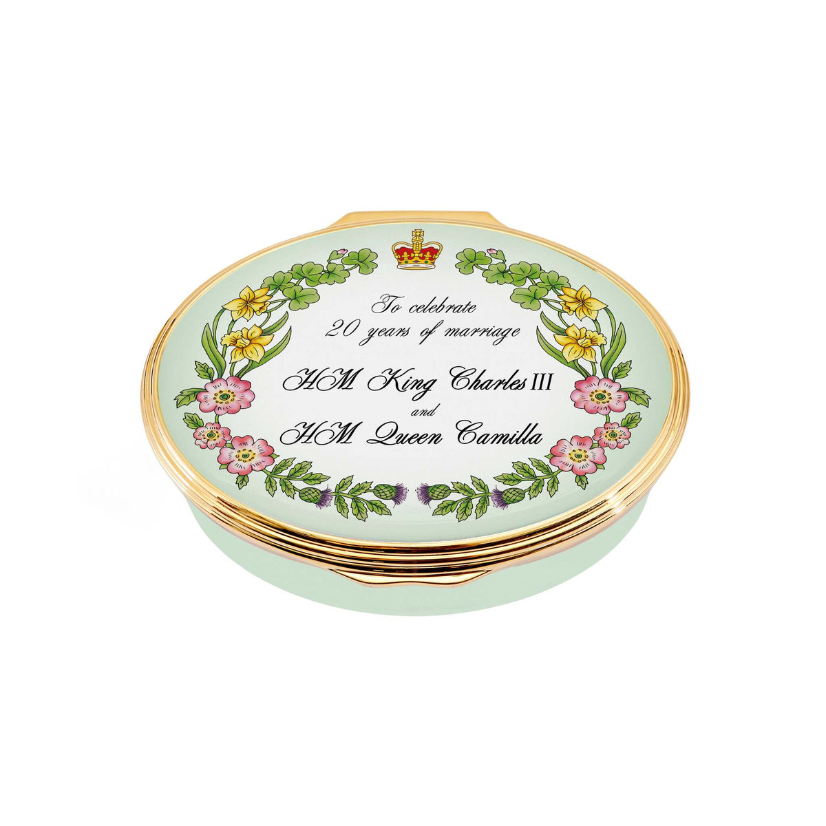 Halcyon Days 20th Wedding Anniversary of Their Majesties King Charles III & Queen Camilla Enamel Box