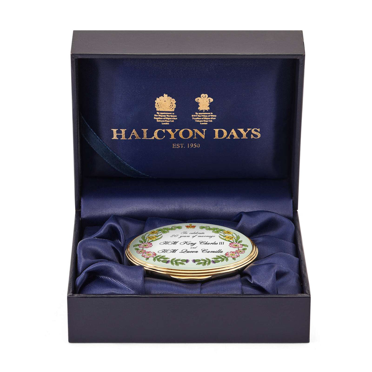 Halcyon Days 20th Wedding Anniversary of Their Majesties King Charles III & Queen Camilla Enamel Box