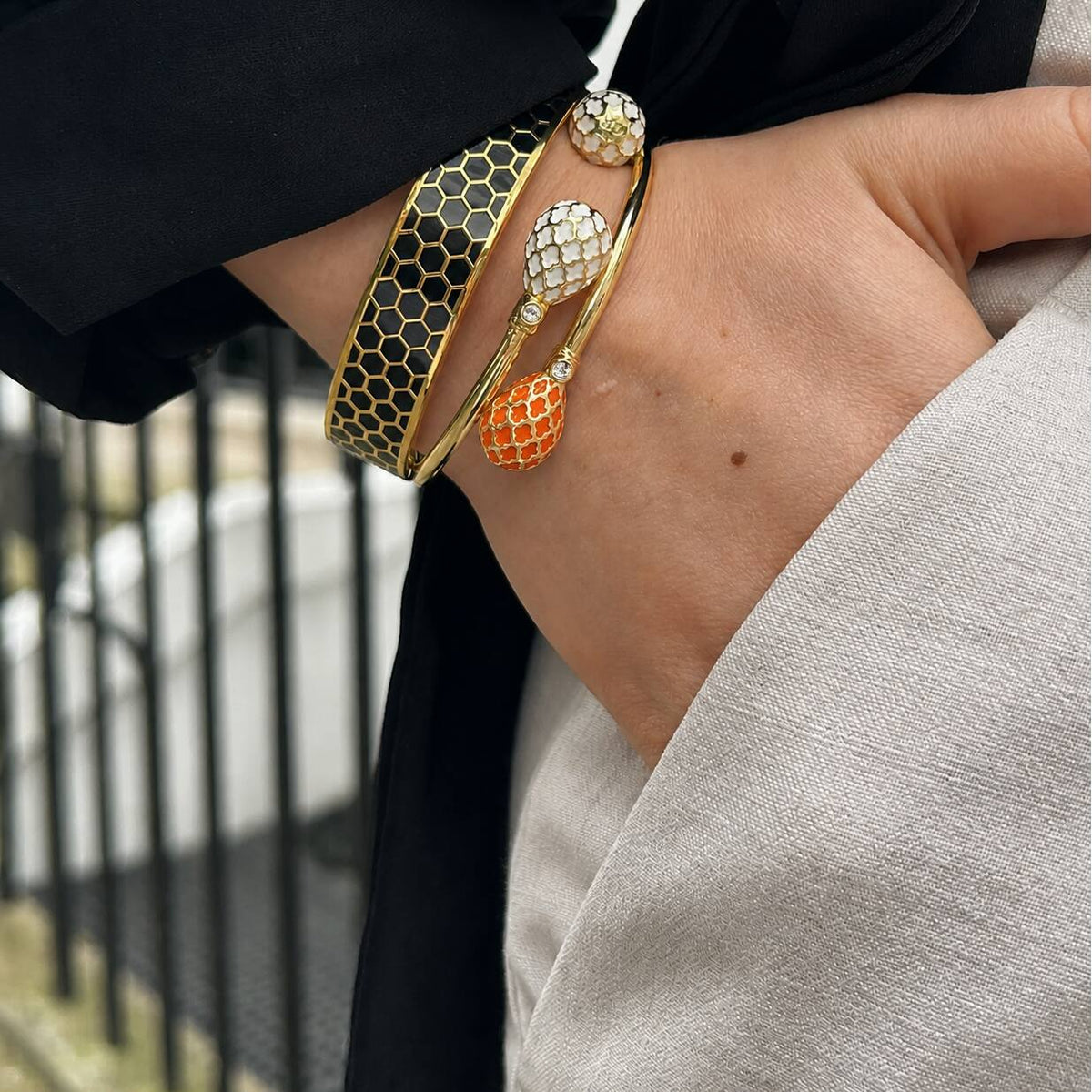 Halcyon Days Agama Torque Bangle in Orange & Gold Women's Fine Bangle Bracelet, alternate view