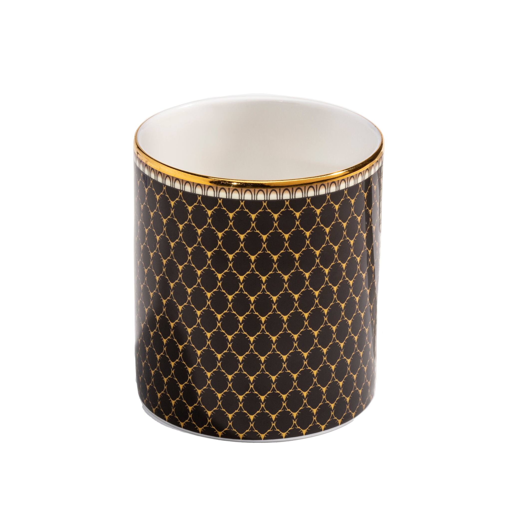 Halcyon Days Antler Trellis Black & Gold - Fine Bone China Pen Pot Pencil Holders & Pen Holder